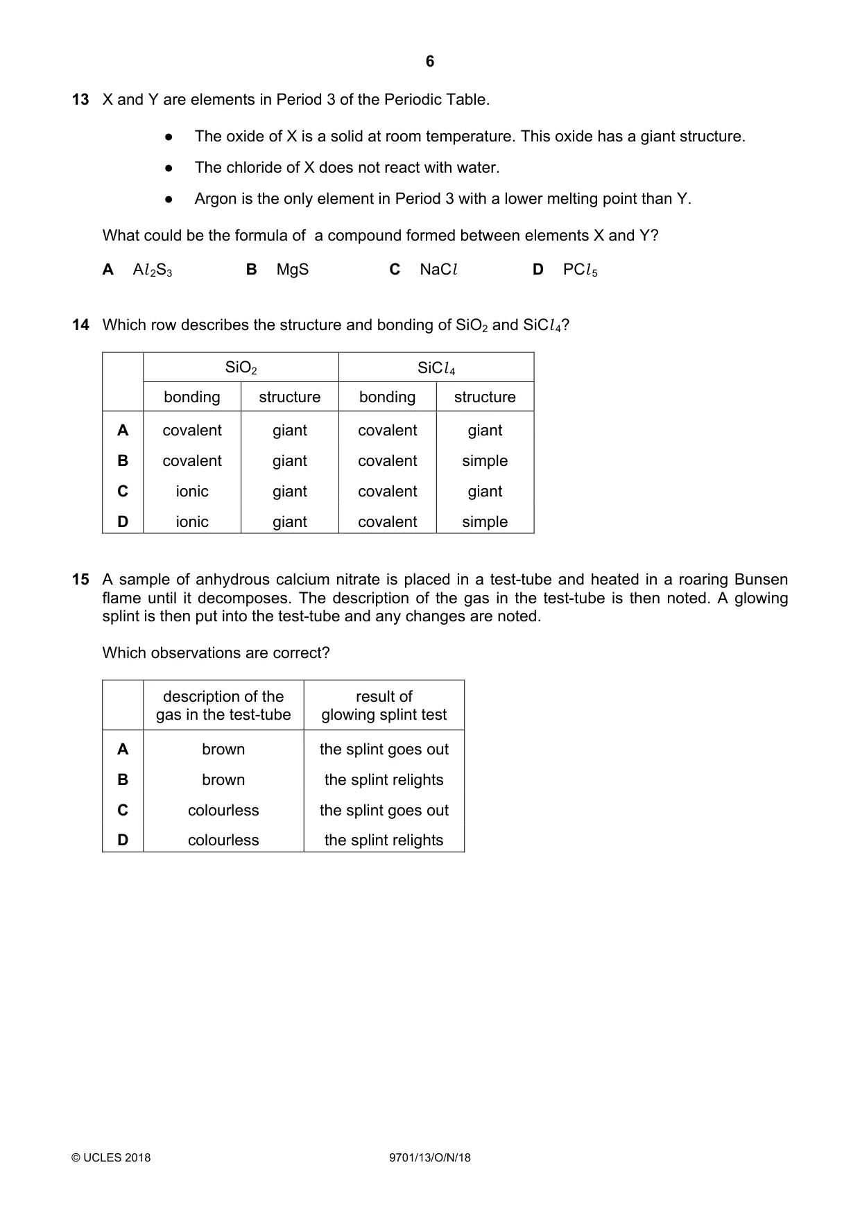 Cambridge A Level Chemistry 9701 2018 Oct/Nov Paper 1 · Variant 3 question paper, page 6 of 16