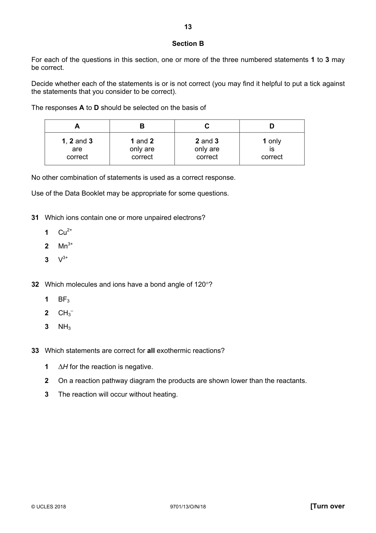 Cambridge A Level Chemistry 9701 2018 Oct/Nov Paper 1 · Variant 3 question paper, page 13 of 16
