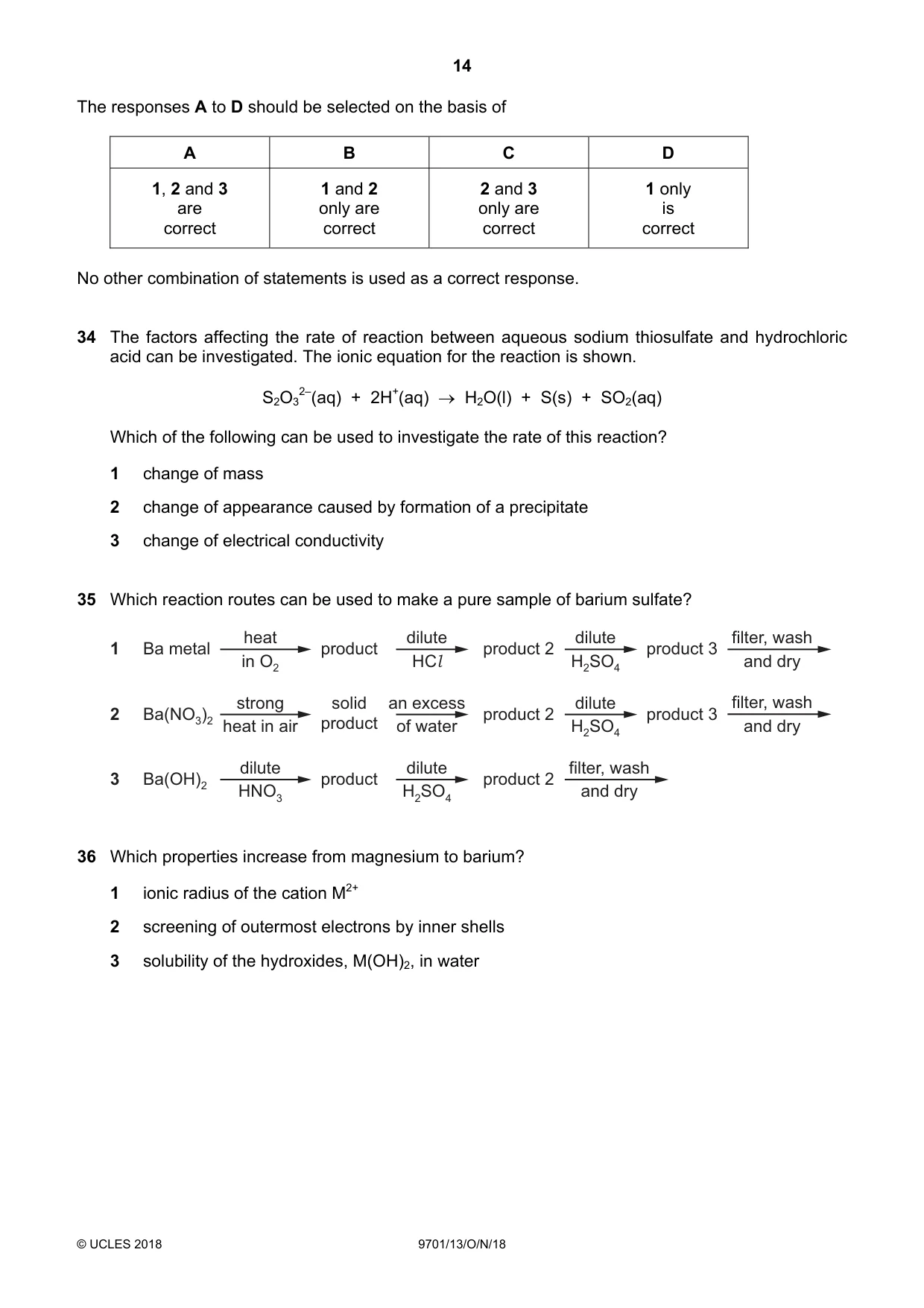 Cambridge A Level Chemistry 9701 2018 Oct/Nov Paper 1 · Variant 3 question paper, page 14 of 16
