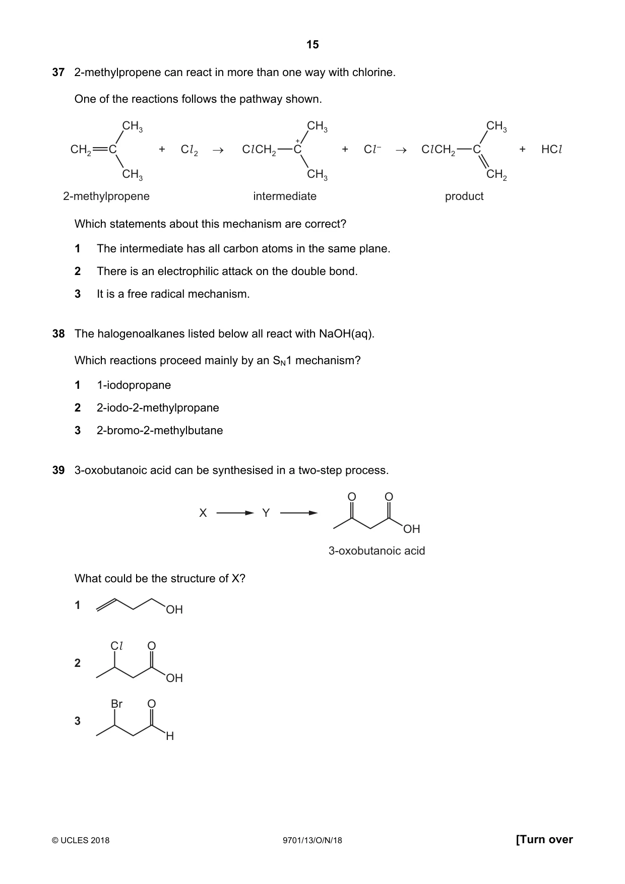 Cambridge A Level Chemistry 9701 2018 Oct/Nov Paper 1 · Variant 3 question paper, page 15 of 16