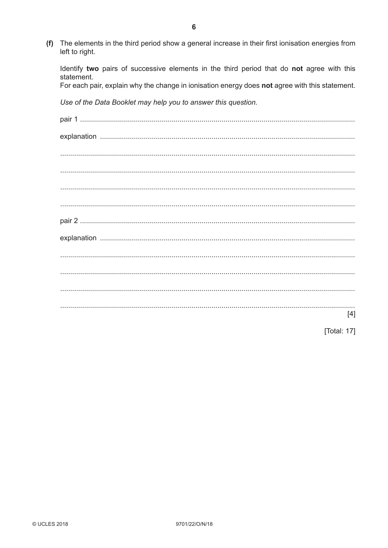 Cambridge A Level Chemistry 9701 2018 Oct/Nov Paper 2 · Variant 2 question paper, page 6 of 16