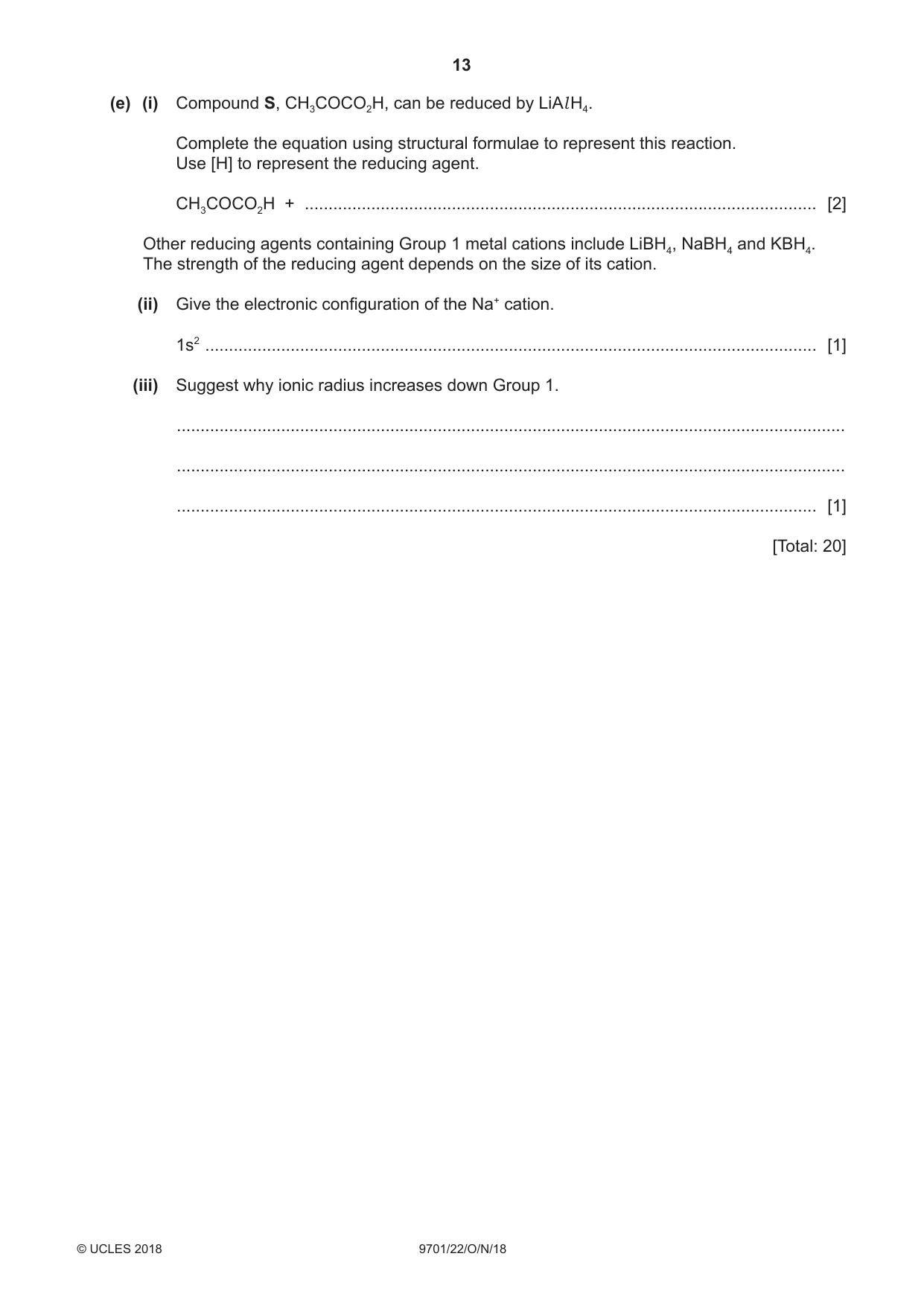 Cambridge A Level Chemistry 9701 2018 Oct/Nov Paper 2 · Variant 2 question paper, page 13 of 16