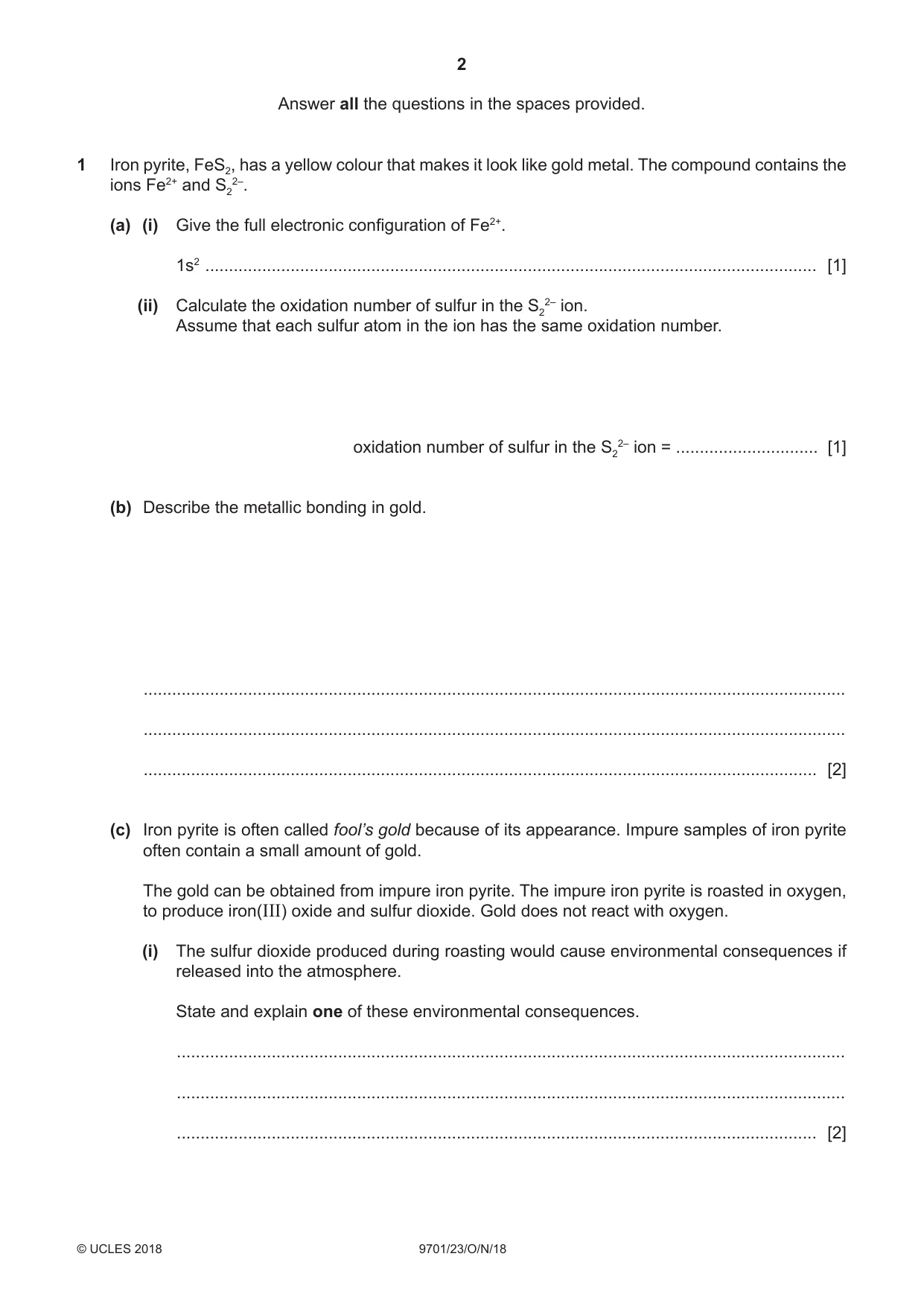 Cambridge A Level Chemistry 9701 2018 Oct/Nov Paper 2 · Variant 3 question paper, page 2 of 12