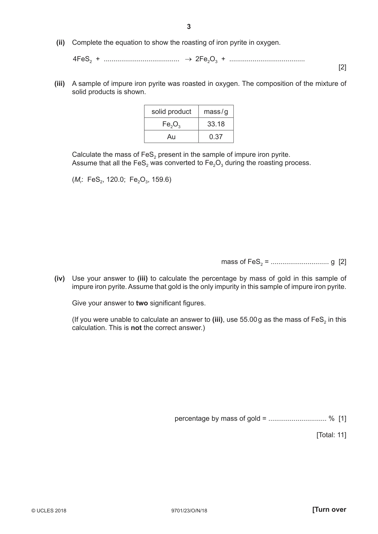 Cambridge A Level Chemistry 9701 2018 Oct/Nov Paper 2 · Variant 3 question paper, page 3 of 12