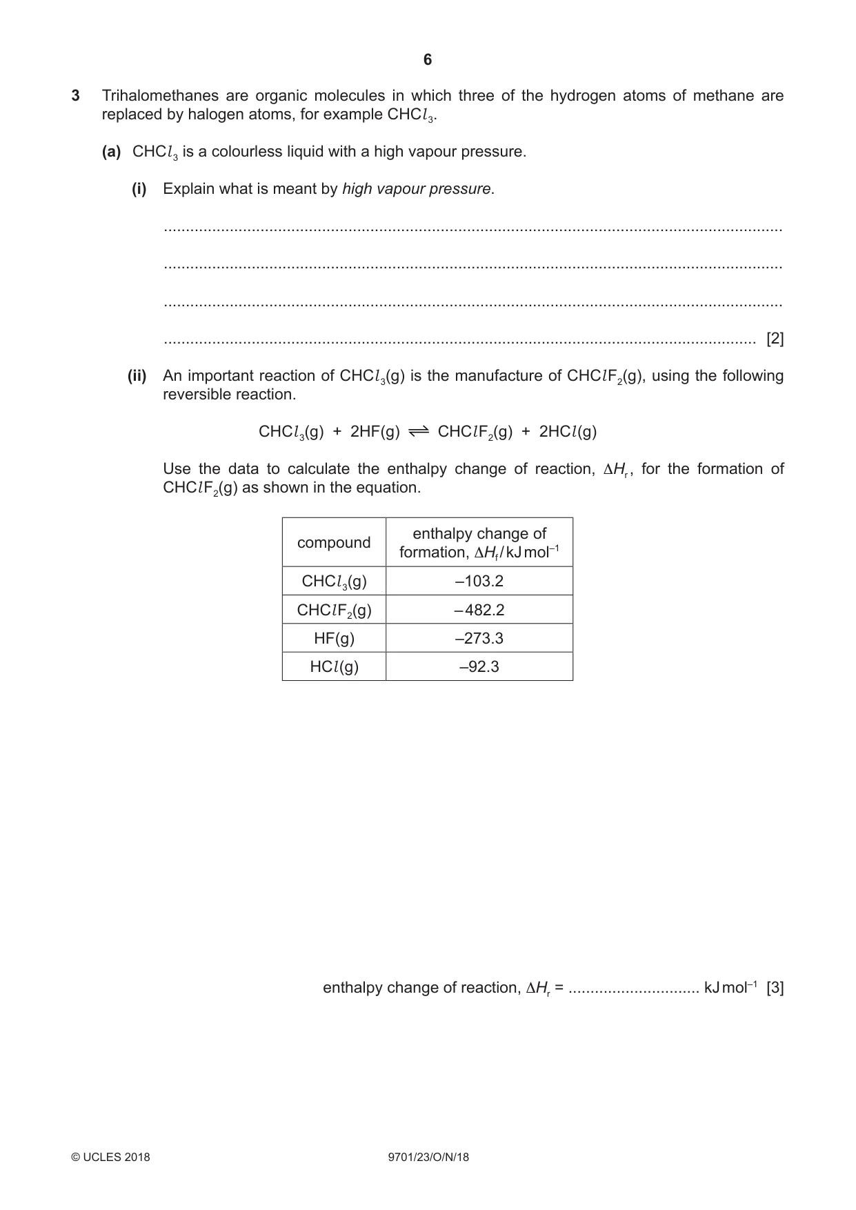 Cambridge A Level Chemistry 9701 2018 Oct/Nov Paper 2 · Variant 3 question paper, page 6 of 12