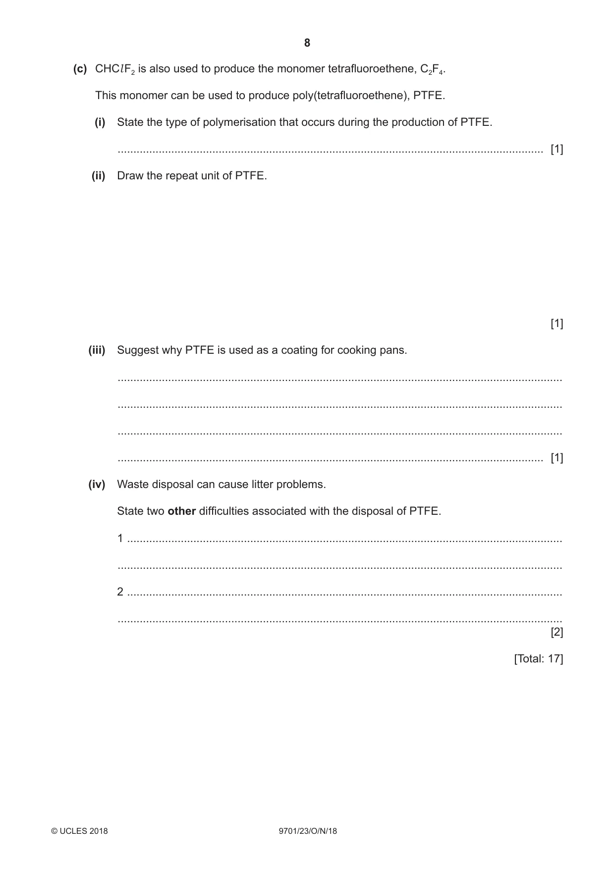 Cambridge A Level Chemistry 9701 2018 Oct/Nov Paper 2 · Variant 3 question paper, page 8 of 12