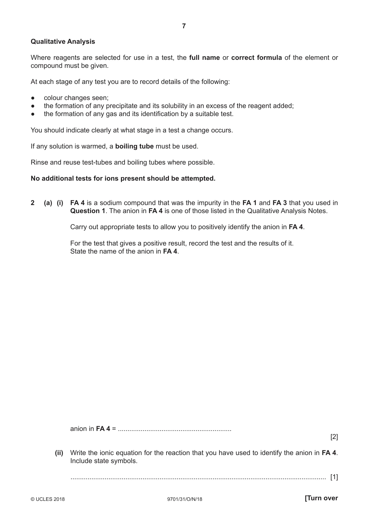 Cambridge A Level Chemistry 9701 2018 Oct/Nov Paper 3 · Variant 1 question paper, page 7 of 12