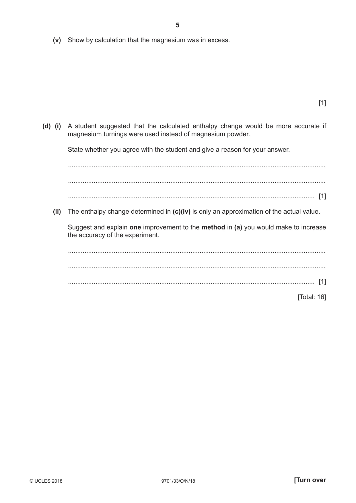 Cambridge A Level Chemistry 9701 2018 Oct/Nov Paper 3 · Variant 3 question paper, page 5 of 16