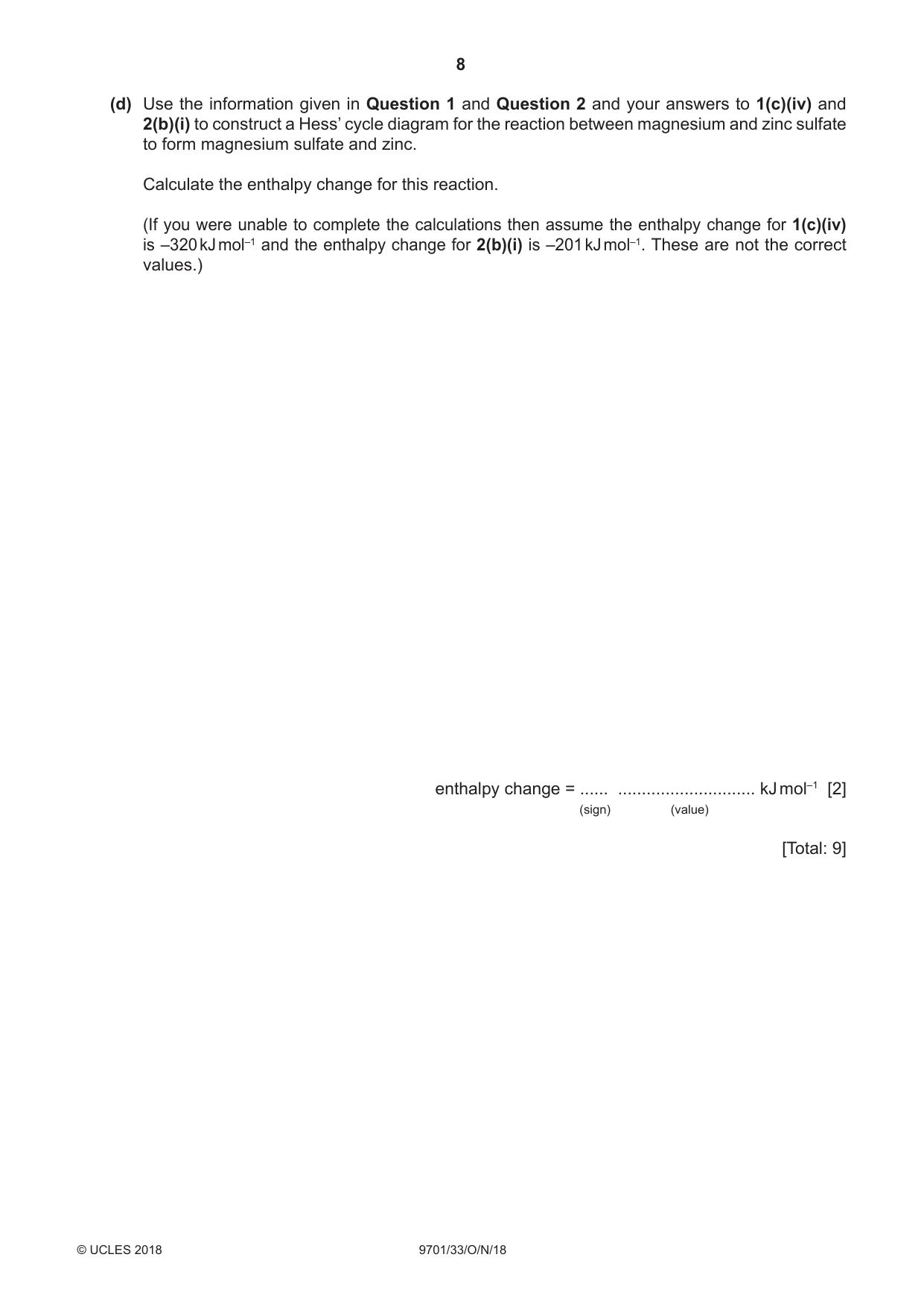 Cambridge A Level Chemistry 9701 2018 Oct/Nov Paper 3 · Variant 3 question paper, page 8 of 16