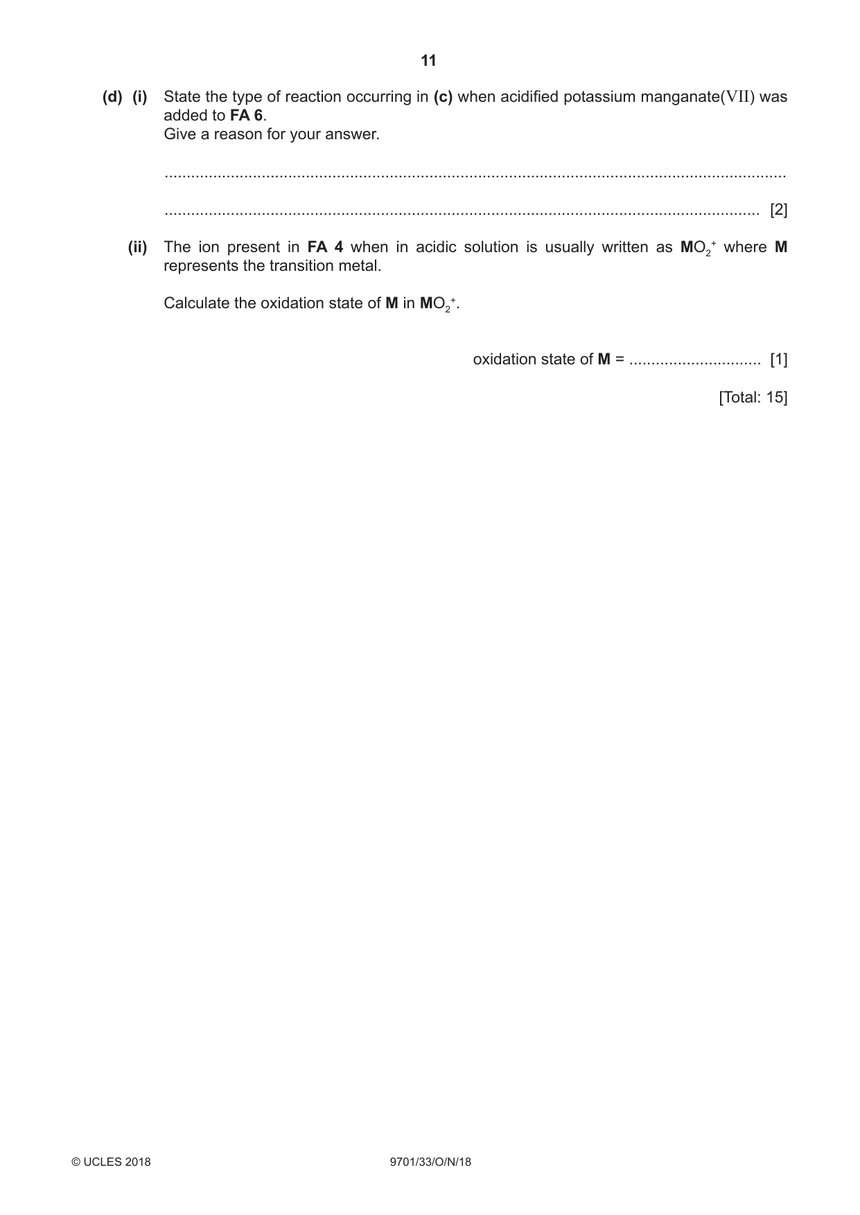 Cambridge A Level Chemistry 9701 2018 Oct/Nov Paper 3 · Variant 3 question paper, page 11 of 16