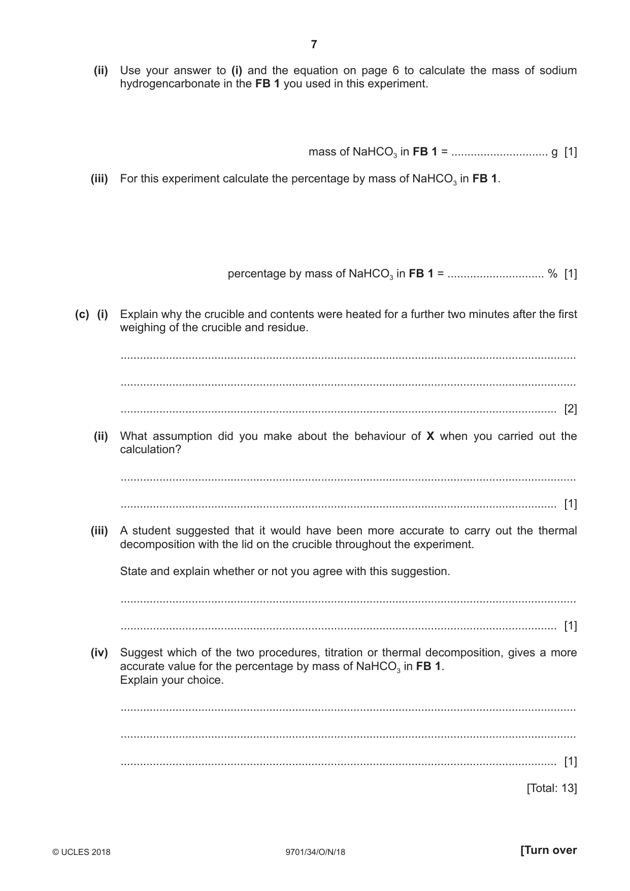 Cambridge A Level Chemistry 9701 2018 Oct/Nov Paper 3 · Variant 4 question paper, page 7 of 12