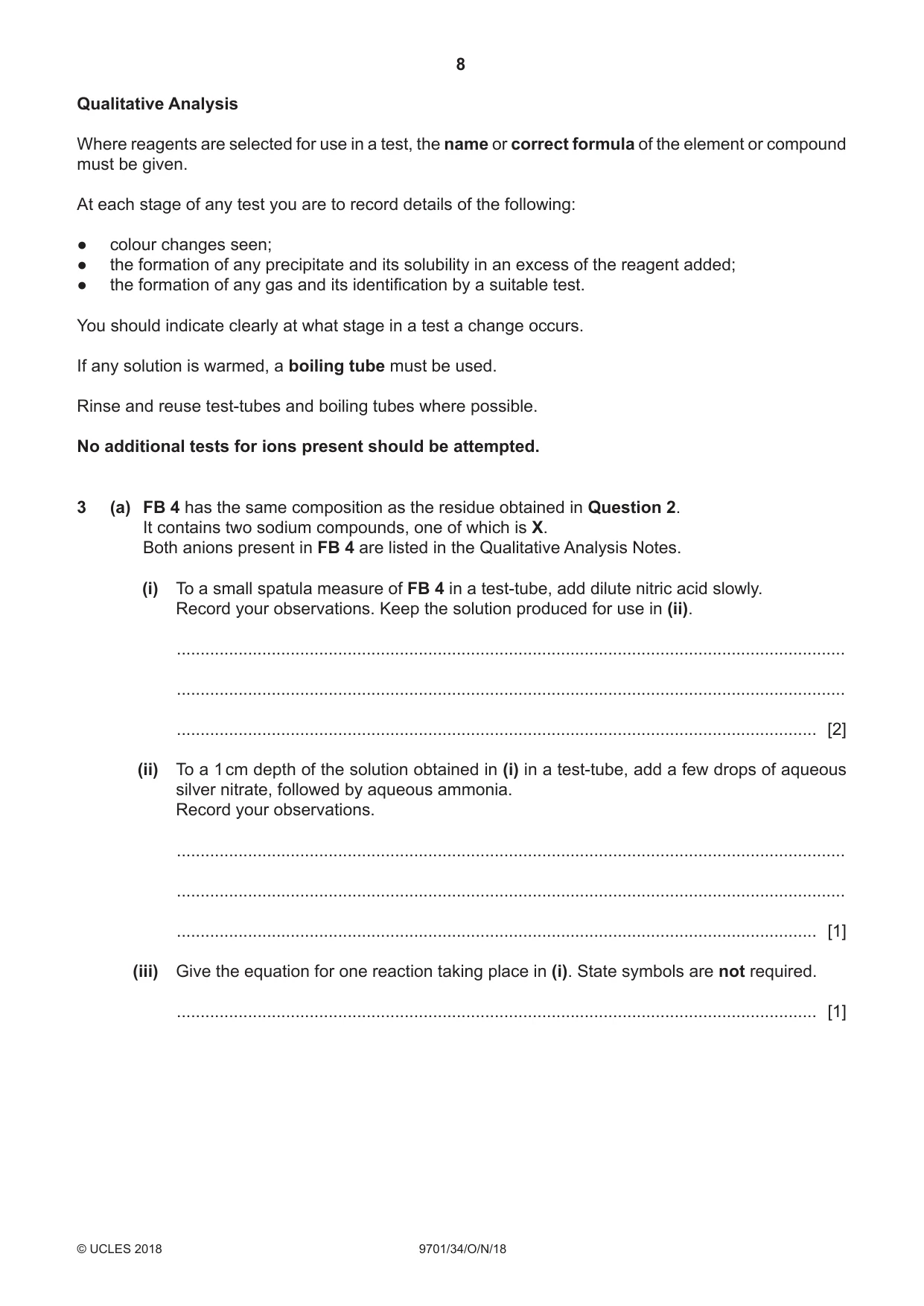 Cambridge A Level Chemistry 9701 2018 Oct/Nov Paper 3 · Variant 4 question paper, page 8 of 12