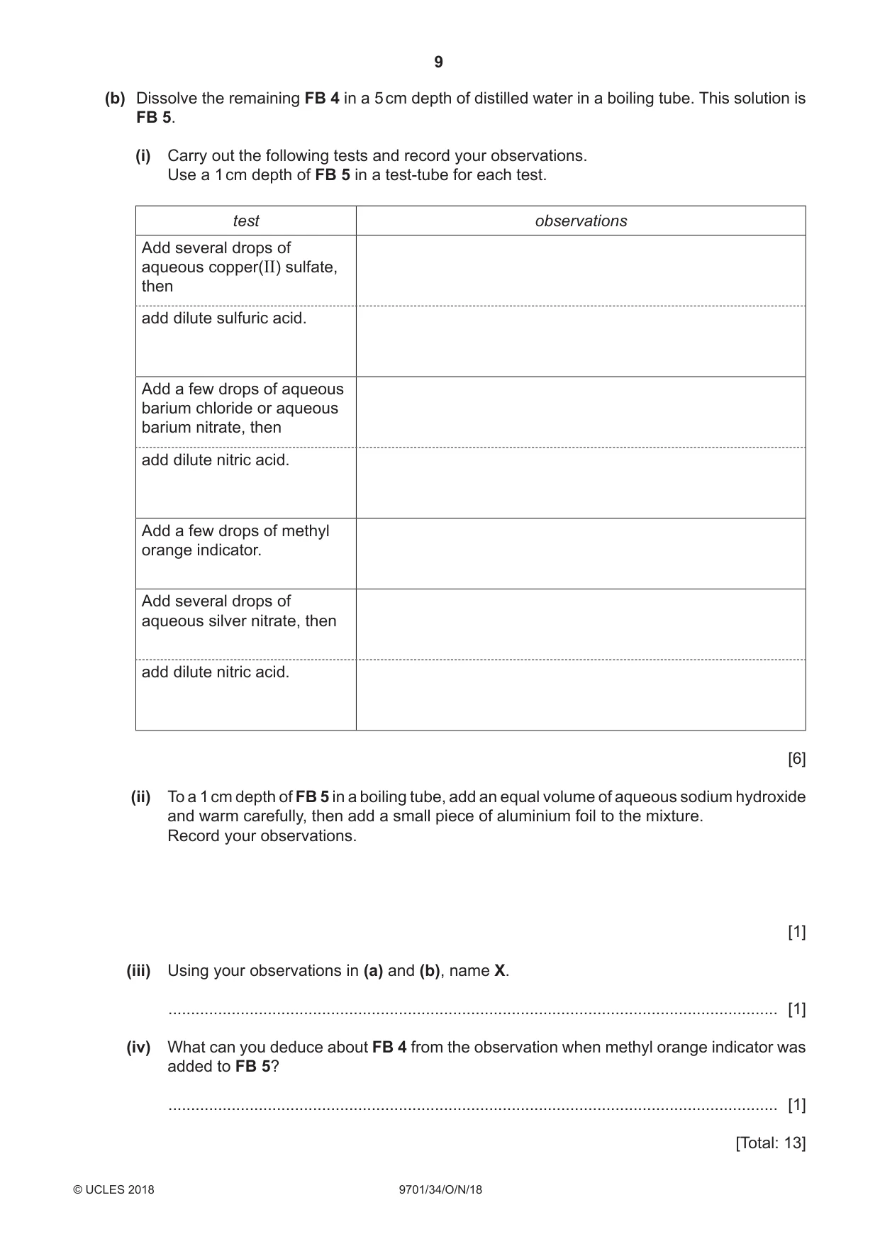 Cambridge A Level Chemistry 9701 2018 Oct/Nov Paper 3 · Variant 4 question paper, page 9 of 12