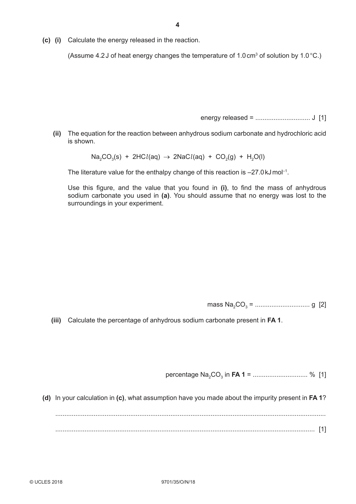 Cambridge A Level Chemistry 9701 2018 Oct/Nov Paper 3 · Variant 5 question paper, page 4 of 12