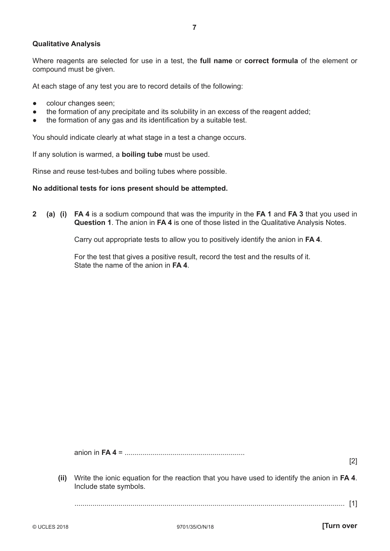 Cambridge A Level Chemistry 9701 2018 Oct/Nov Paper 3 · Variant 5 question paper, page 7 of 12