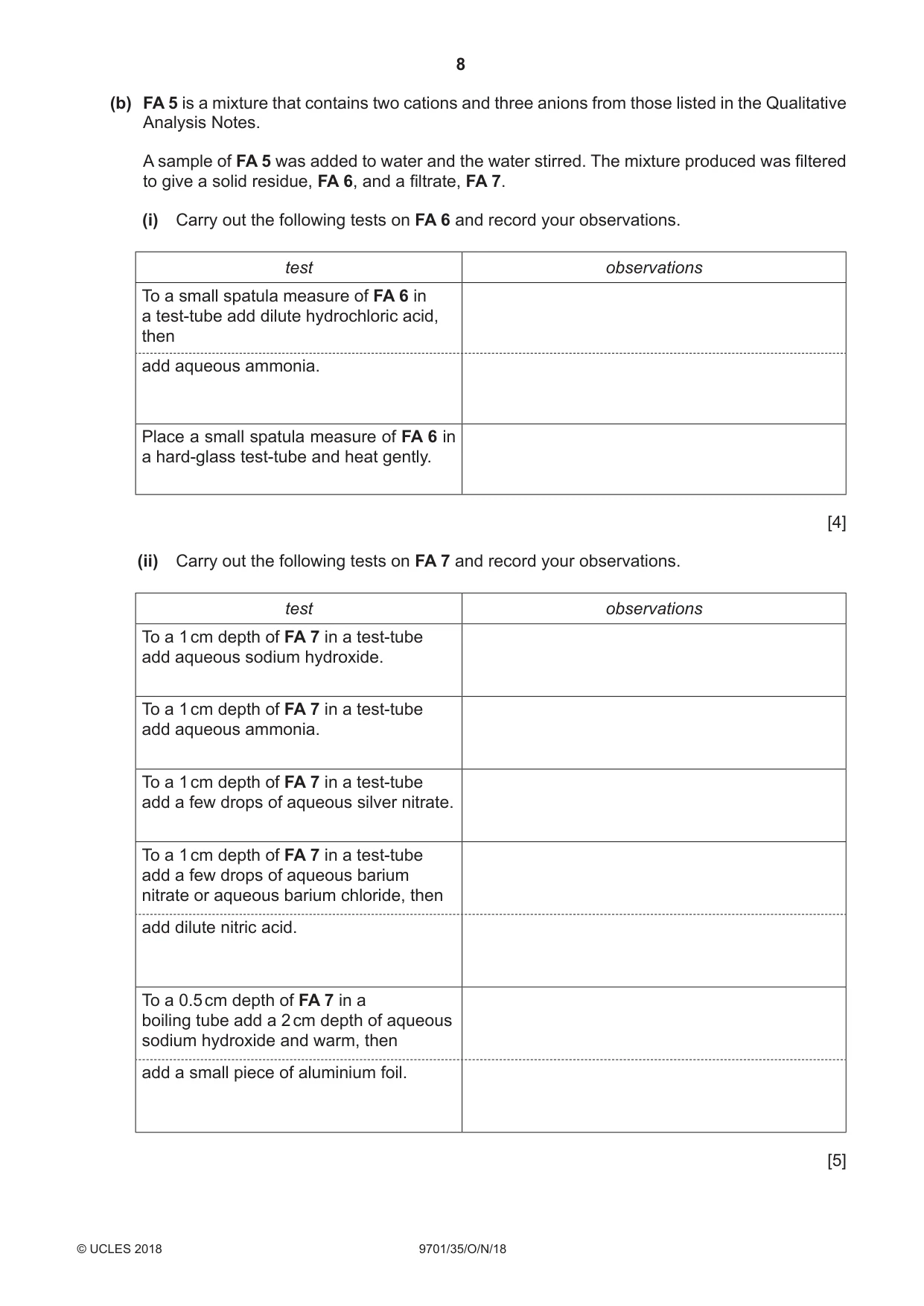 Cambridge A Level Chemistry 9701 2018 Oct/Nov Paper 3 · Variant 5 question paper, page 8 of 12