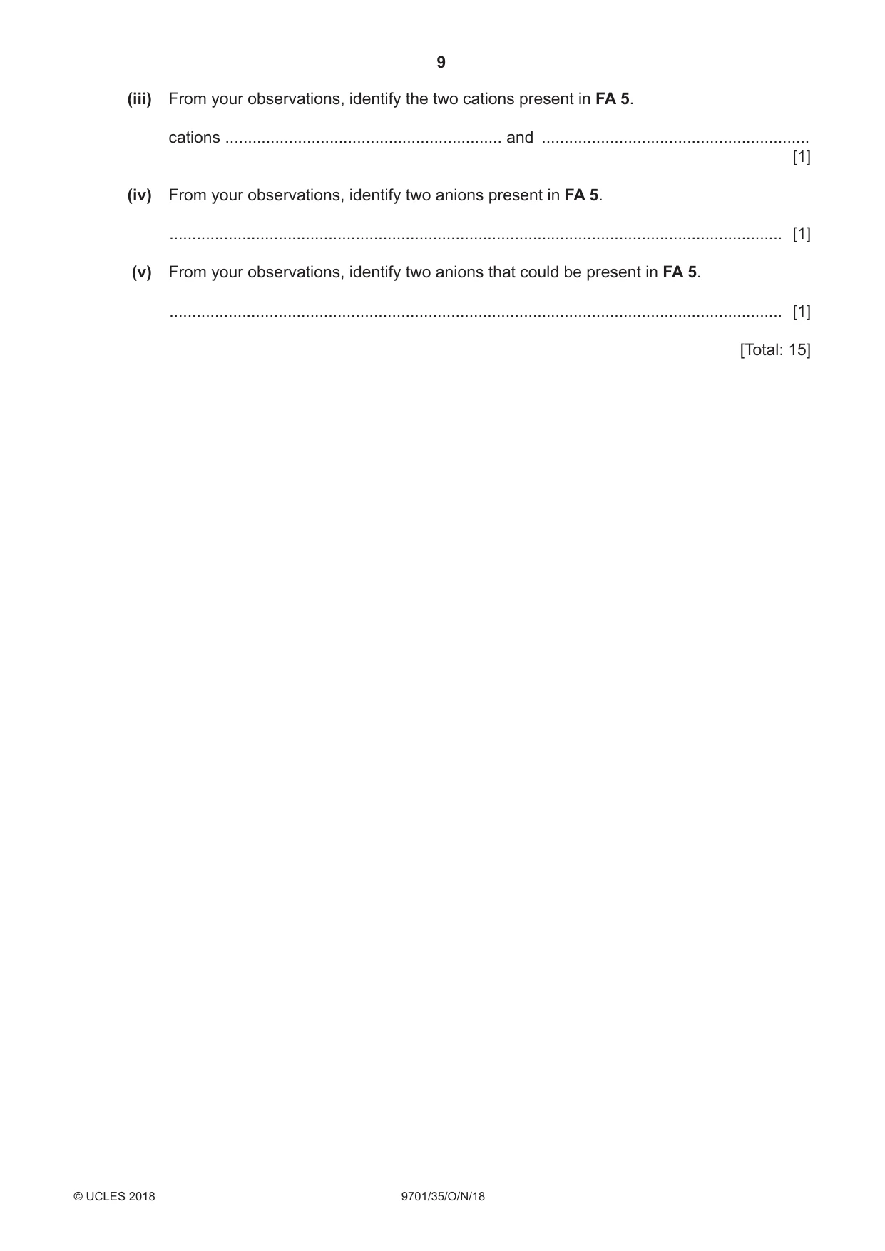 Cambridge A Level Chemistry 9701 2018 Oct/Nov Paper 3 · Variant 5 question paper, page 9 of 12