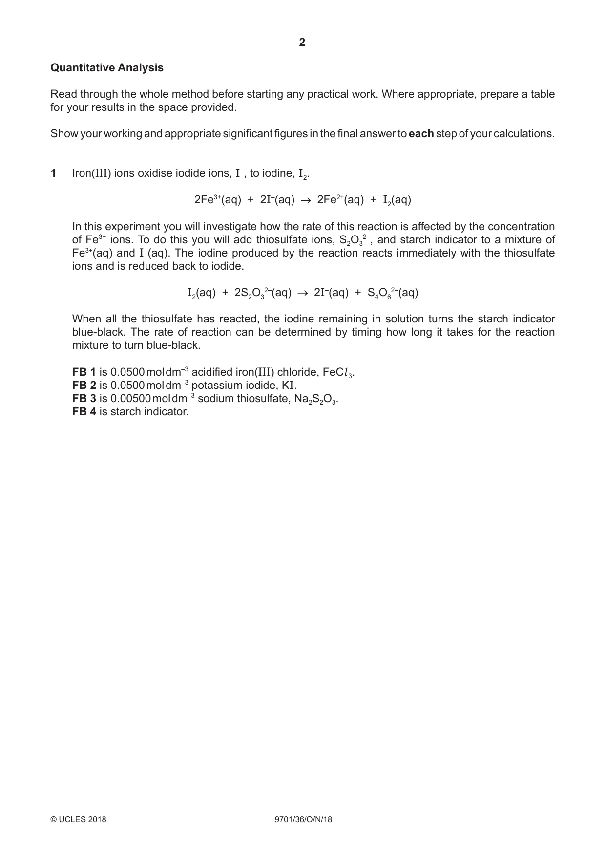 Cambridge A Level Chemistry 9701 2018 Oct/Nov Paper 3 · Variant 6 question paper, page 2 of 16
