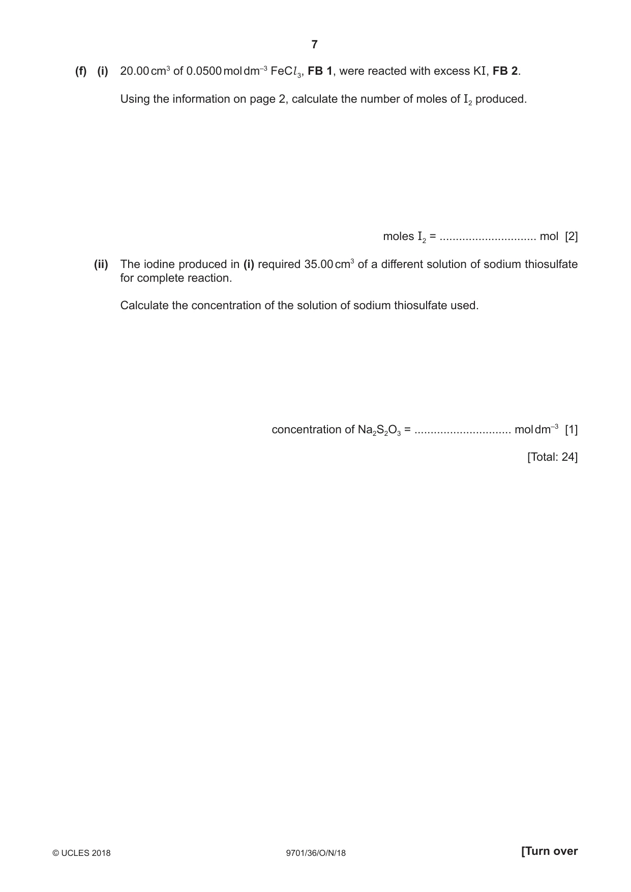 Cambridge A Level Chemistry 9701 2018 Oct/Nov Paper 3 · Variant 6 question paper, page 7 of 16