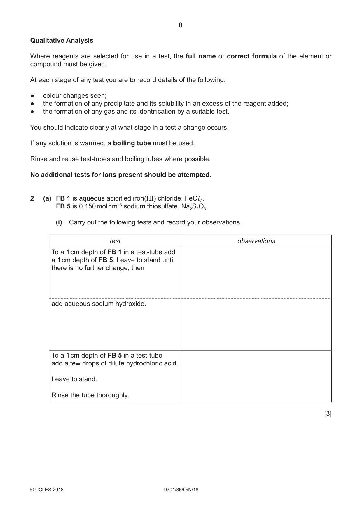 Cambridge A Level Chemistry 9701 2018 Oct/Nov Paper 3 · Variant 6 question paper, page 8 of 16