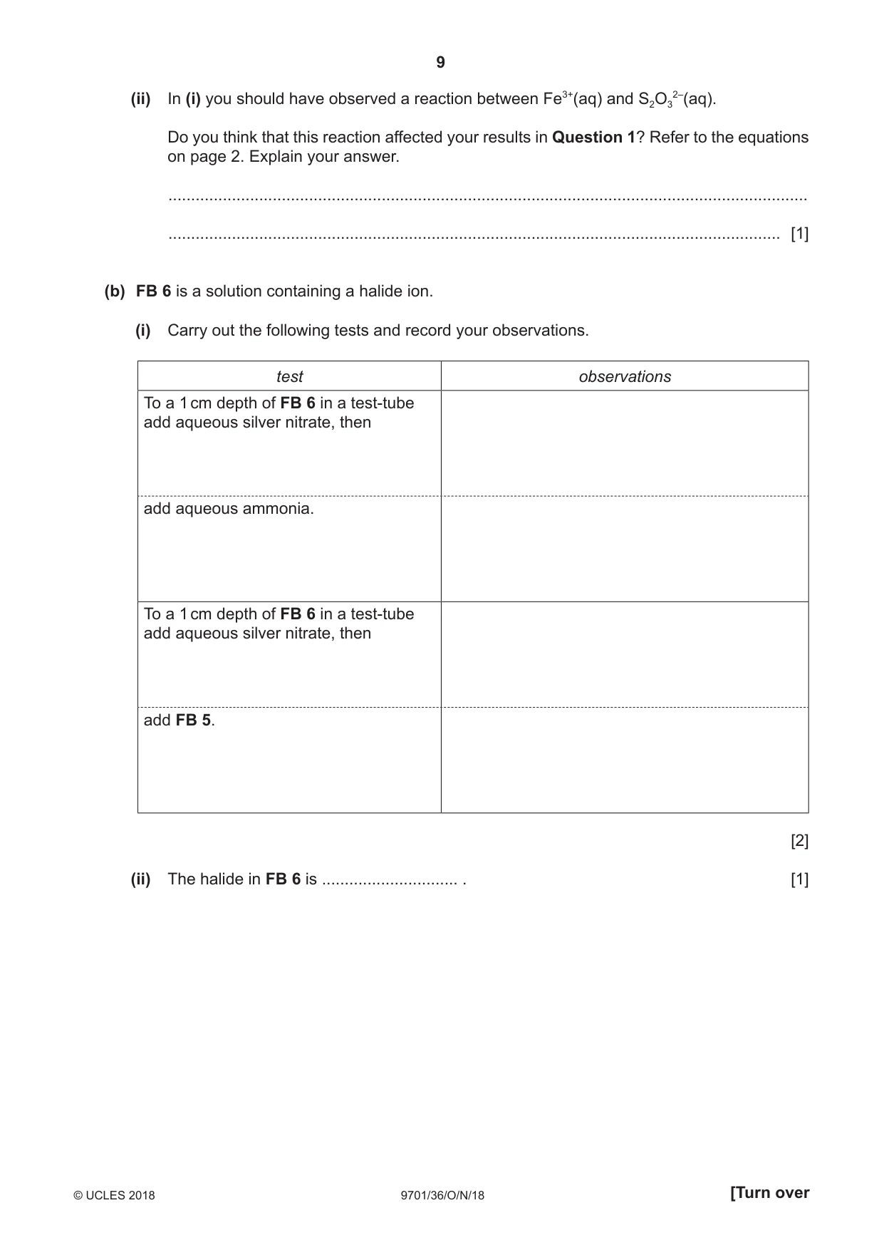 Cambridge A Level Chemistry 9701 2018 Oct/Nov Paper 3 · Variant 6 question paper, page 9 of 16