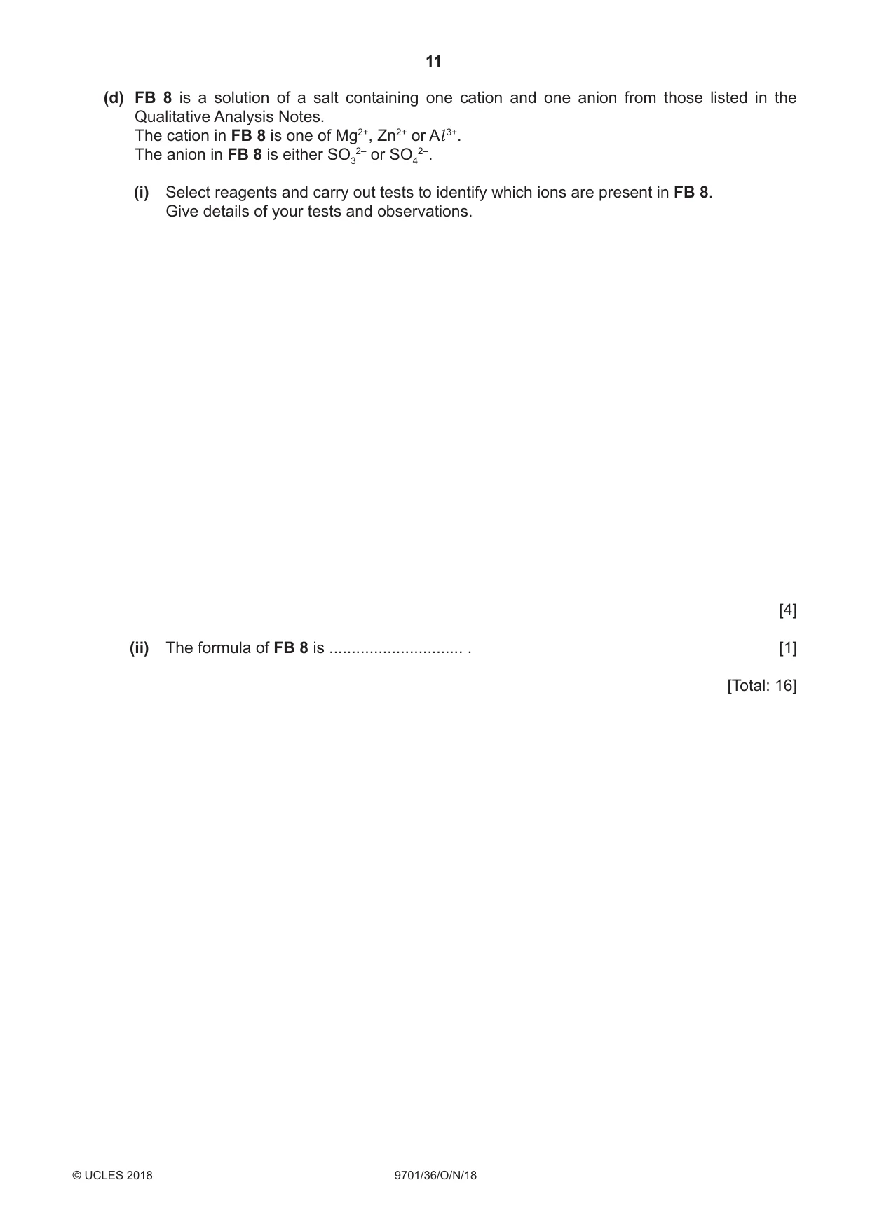 Cambridge A Level Chemistry 9701 2018 Oct/Nov Paper 3 · Variant 6 question paper, page 11 of 16