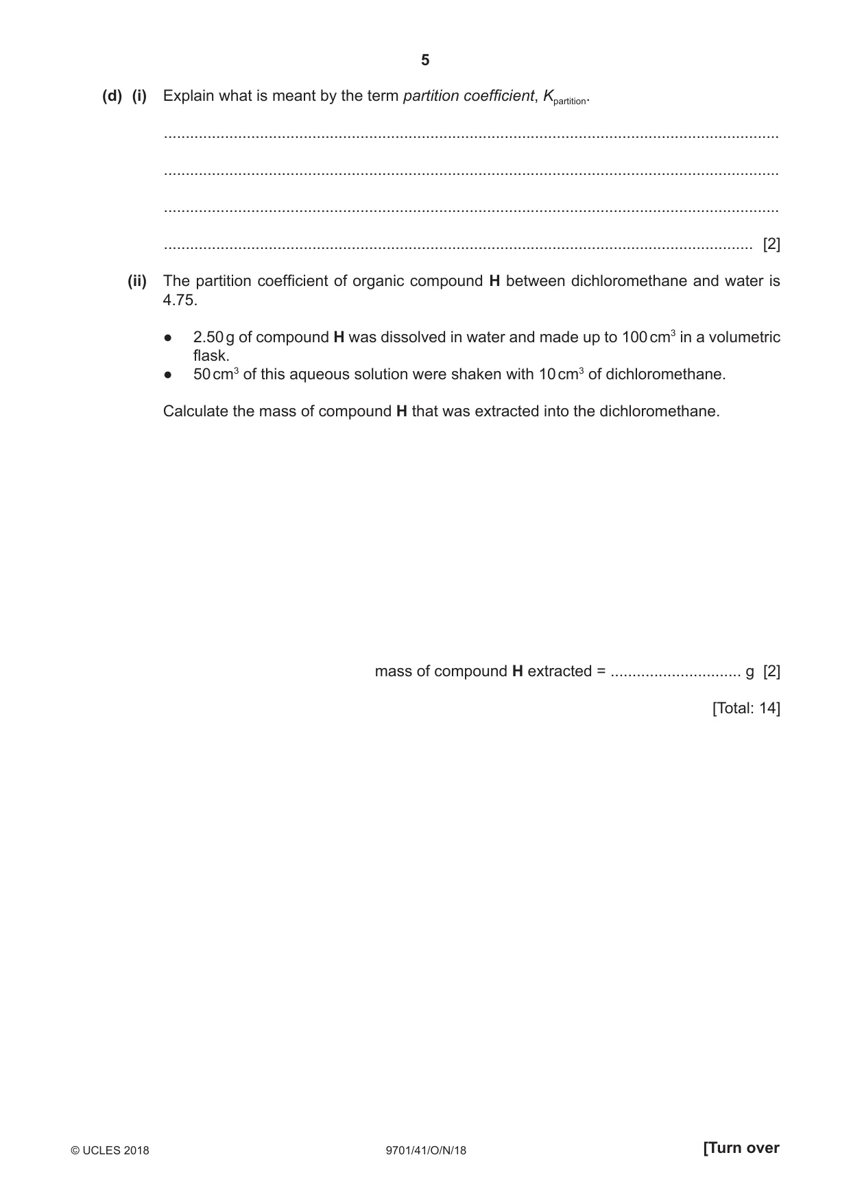 Cambridge A Level Chemistry 9701 2018 Oct/Nov Paper 4 · Variant 1 question paper, page 5 of 20