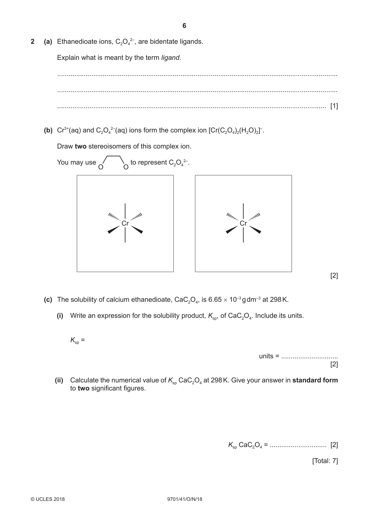 Cambridge A Level Chemistry 9701 2018 Oct/Nov Paper 4 · Variant 1 question paper, page 6 of 20