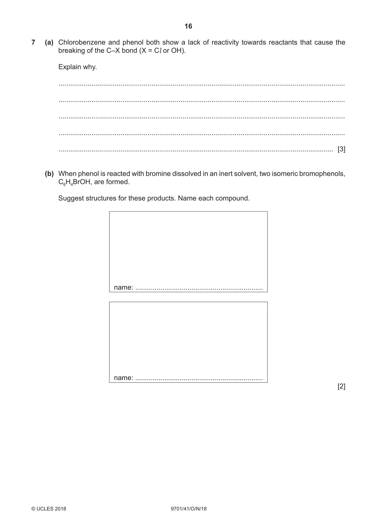 Cambridge A Level Chemistry 9701 2018 Oct/Nov Paper 4 · Variant 1 question paper, page 16 of 20