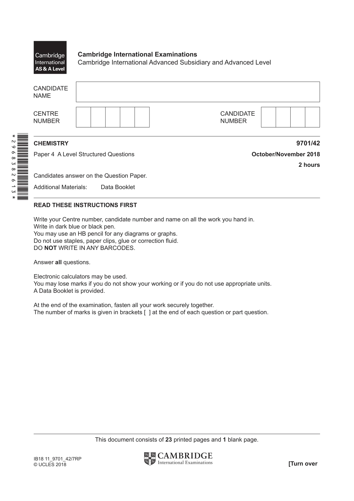 Cambridge A Level Chemistry 9701 2018 Oct/Nov Paper 4 · Variant 2 question paper, page 1 of 24