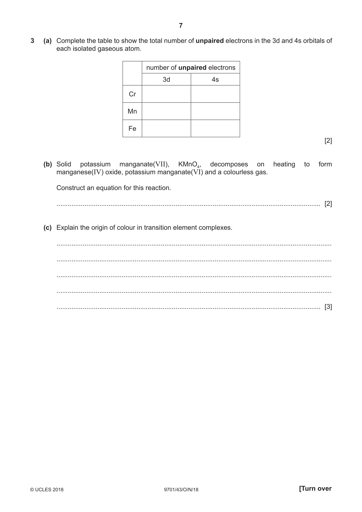Cambridge A Level Chemistry 9701 2018 Oct/Nov Paper 4 · Variant 3 question paper, page 7 of 20