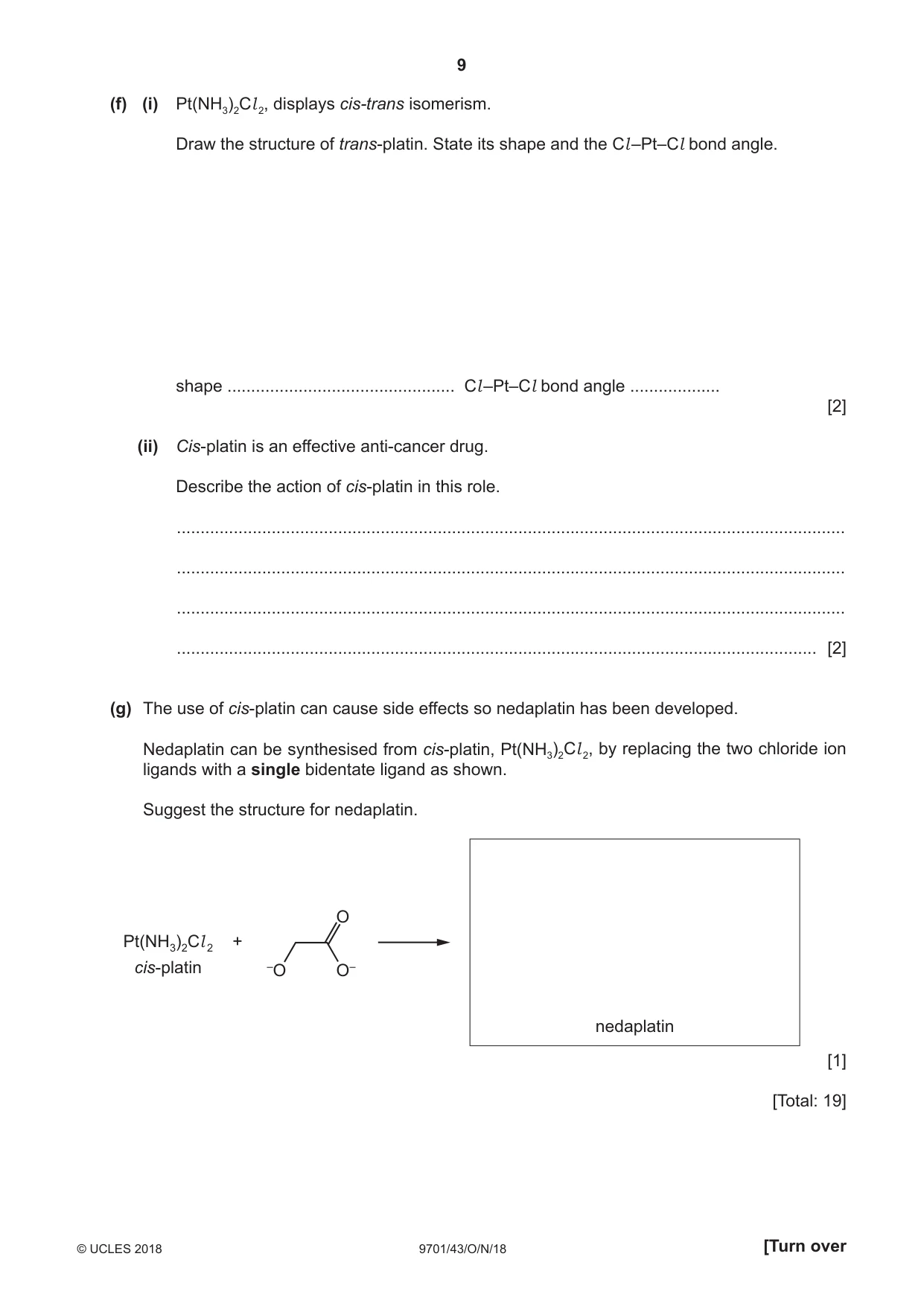 Cambridge A Level Chemistry 9701 2018 Oct/Nov Paper 4 · Variant 3 question paper, page 9 of 20