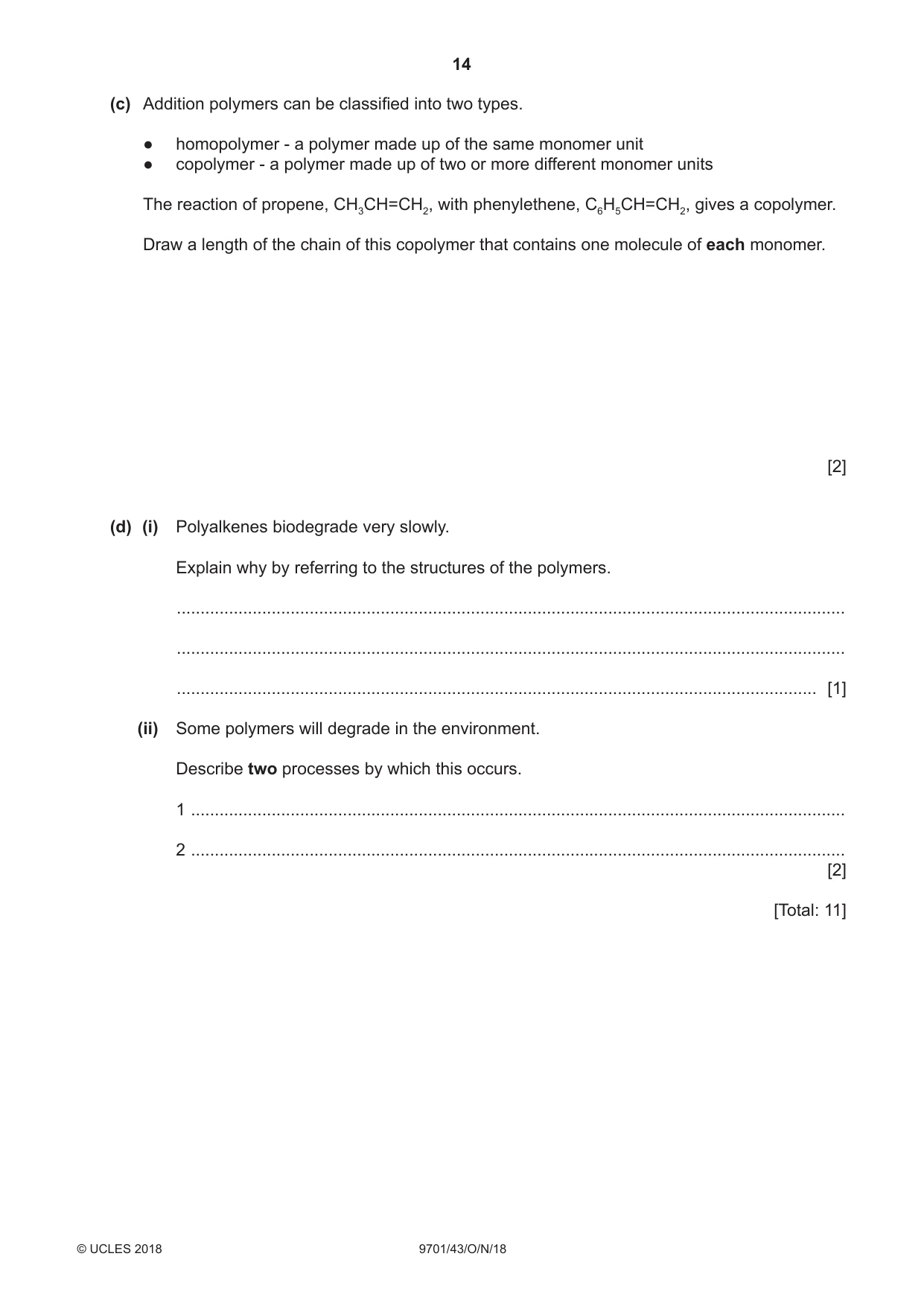 Cambridge A Level Chemistry 9701 2018 Oct/Nov Paper 4 · Variant 3 question paper, page 14 of 20
