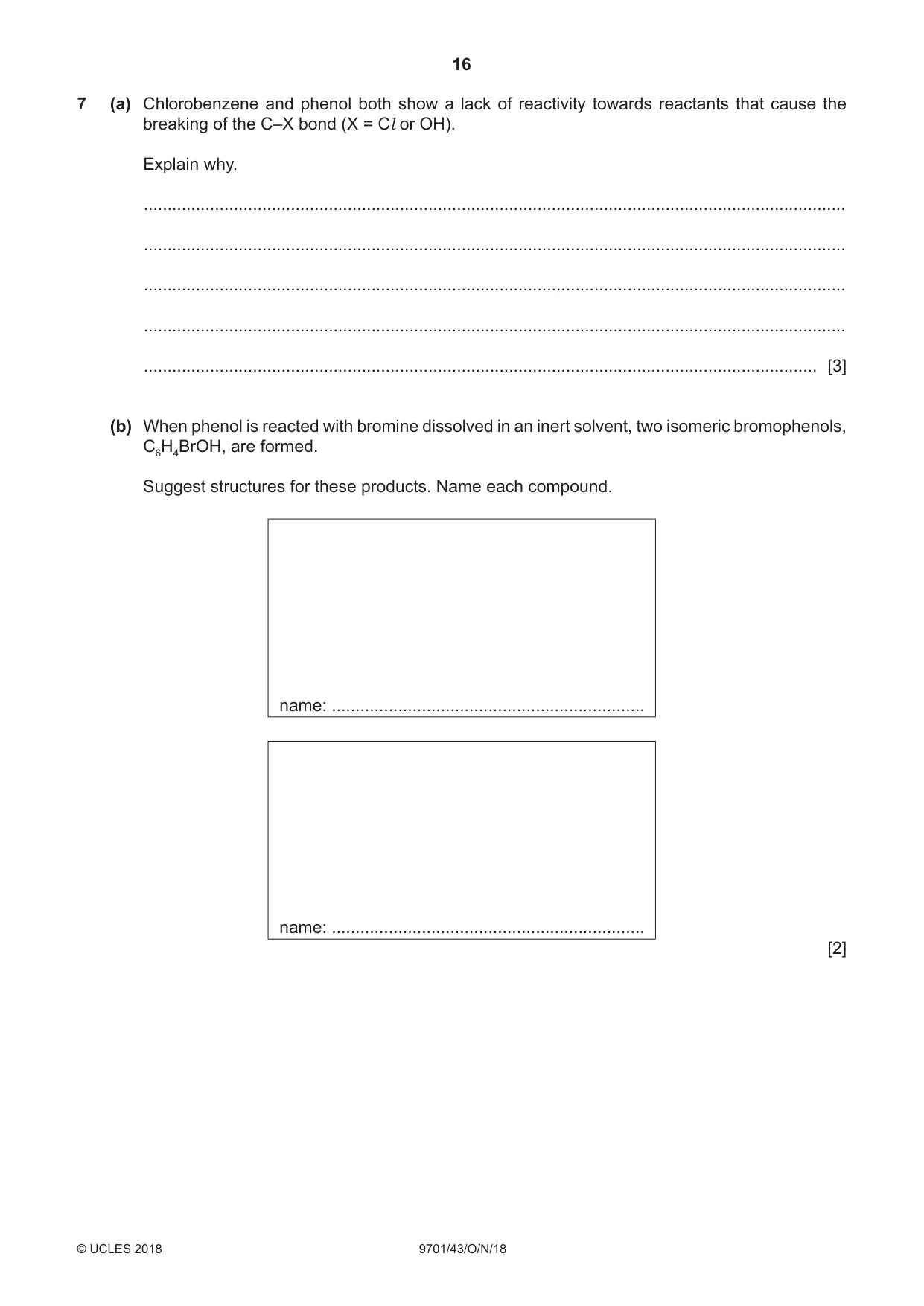 Cambridge A Level Chemistry 9701 2018 Oct/Nov Paper 4 · Variant 3 question paper, page 16 of 20