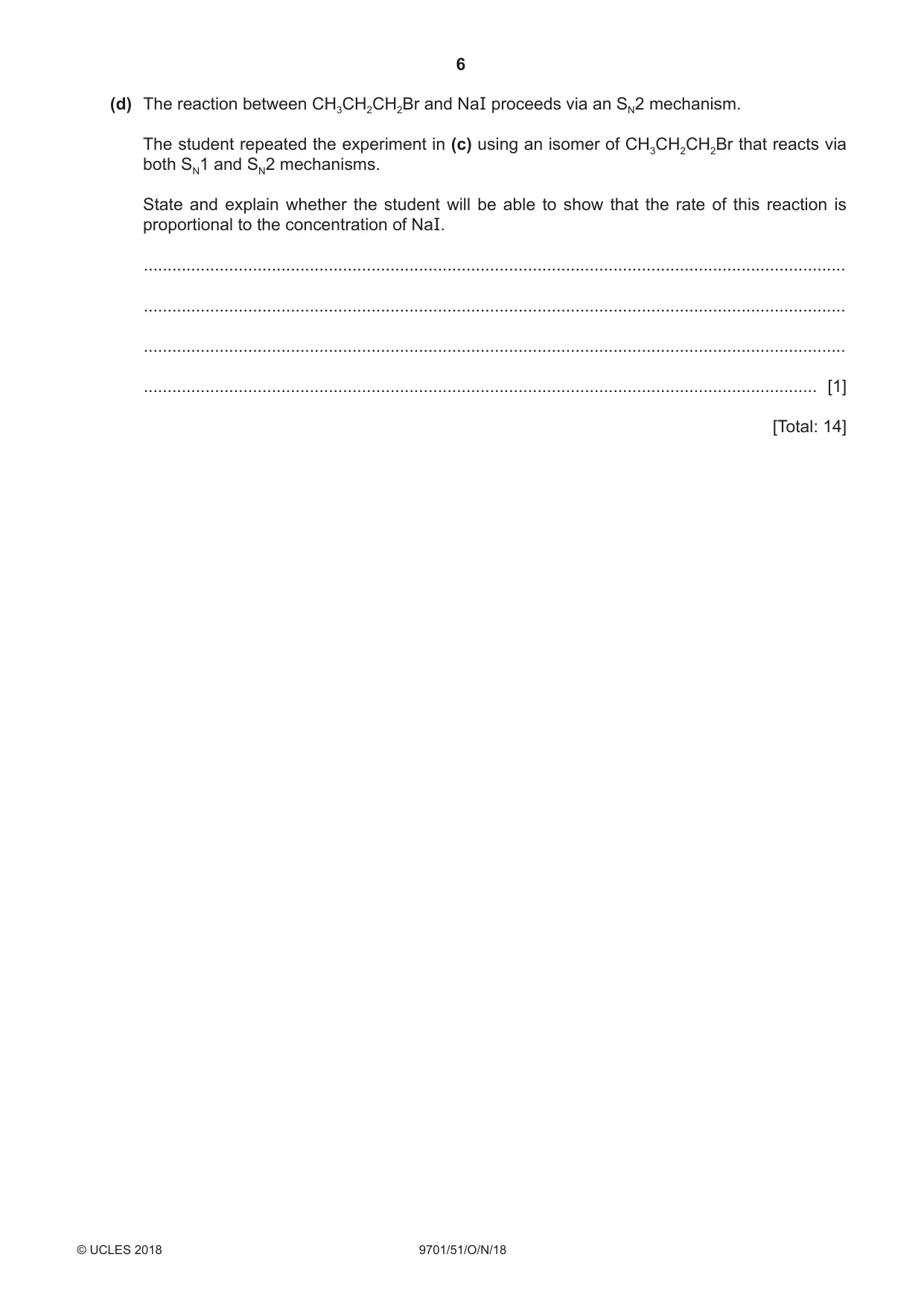 Cambridge A Level Chemistry 9701 2018 Oct/Nov Paper 5 · Variant 1 question paper, page 6 of 12