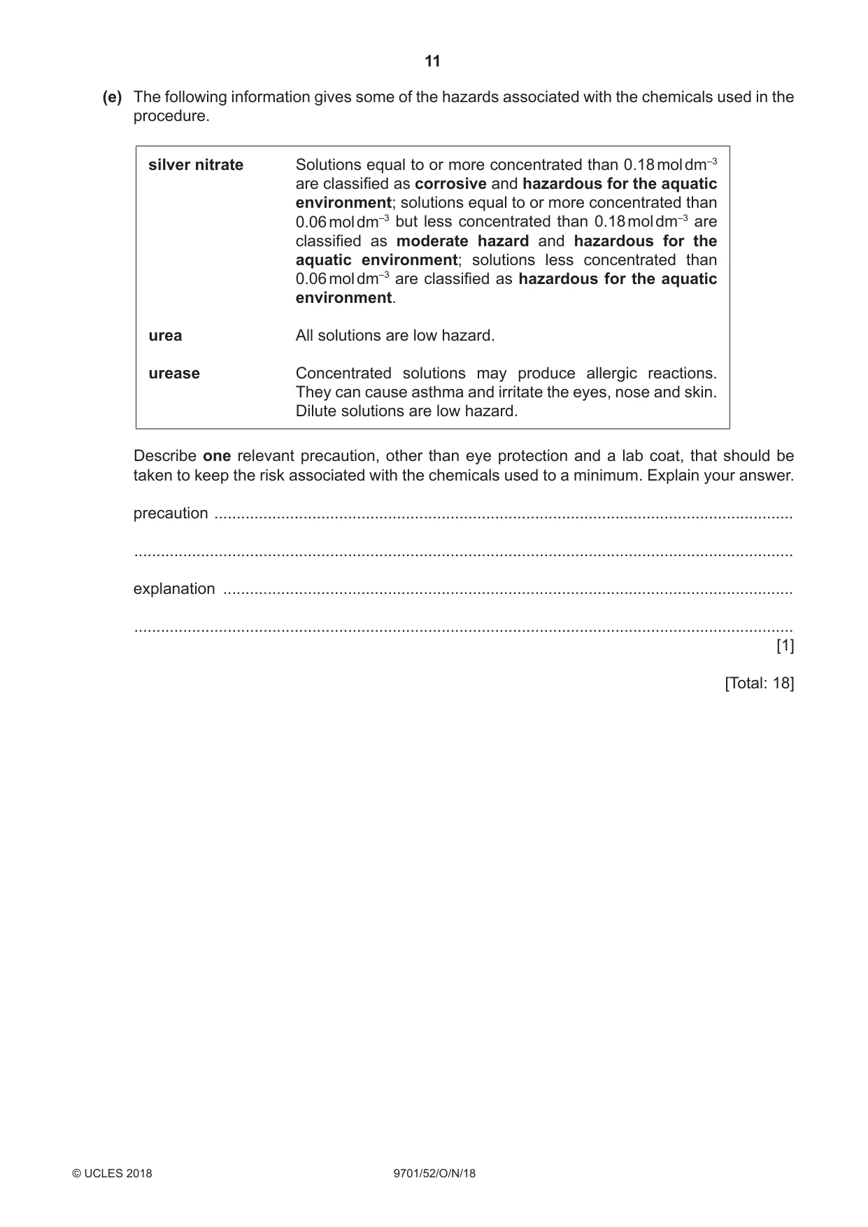 Cambridge A Level Chemistry 9701 2018 Oct/Nov Paper 5 · Variant 2 question paper, page 11 of 12