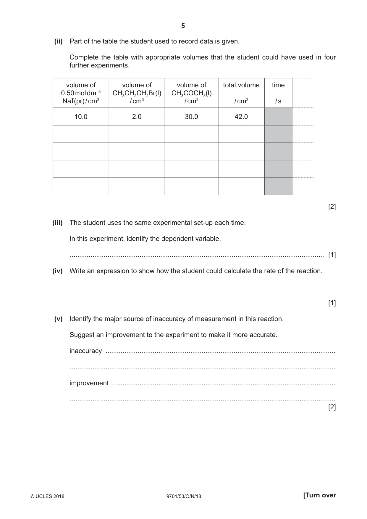 Cambridge A Level Chemistry 9701 2018 Oct/Nov Paper 5 · Variant 3 question paper, page 5 of 12