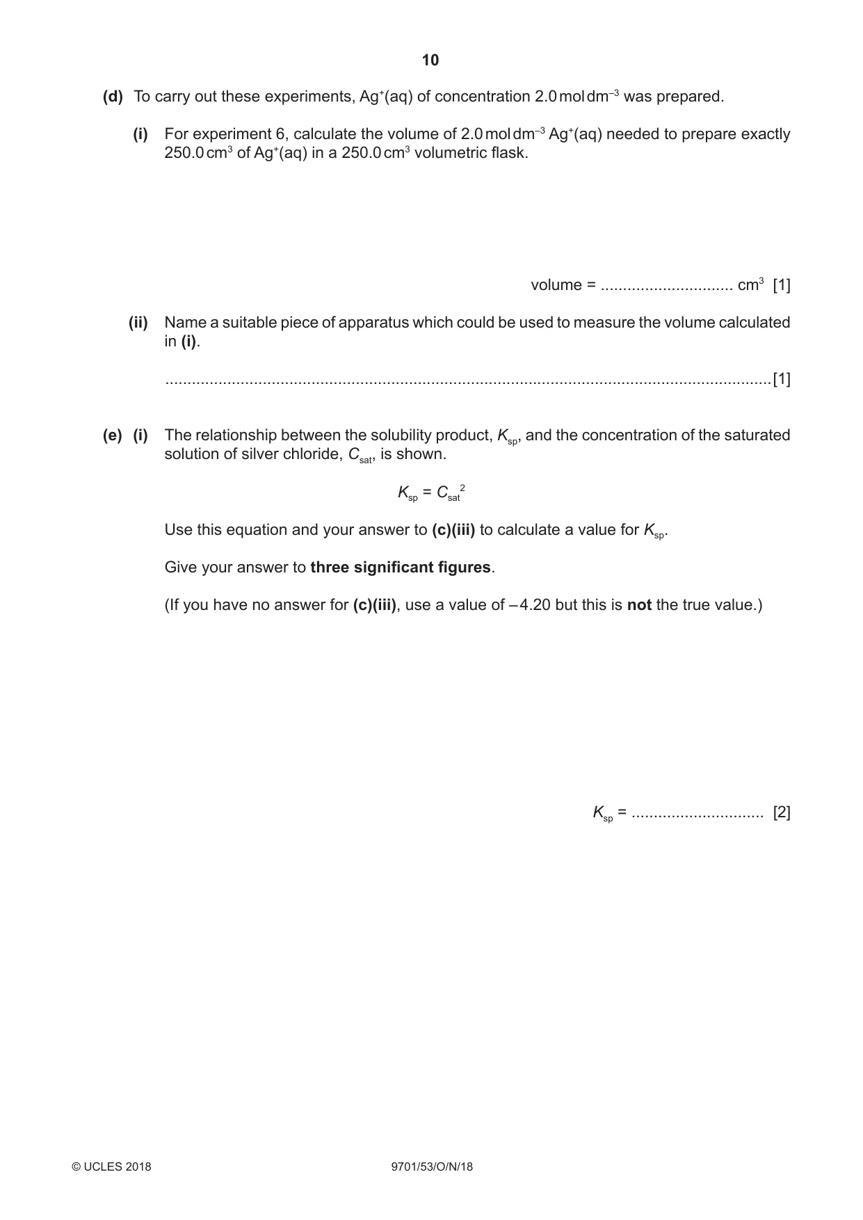 Cambridge A Level Chemistry 9701 2018 Oct/Nov Paper 5 · Variant 3 question paper, page 10 of 12