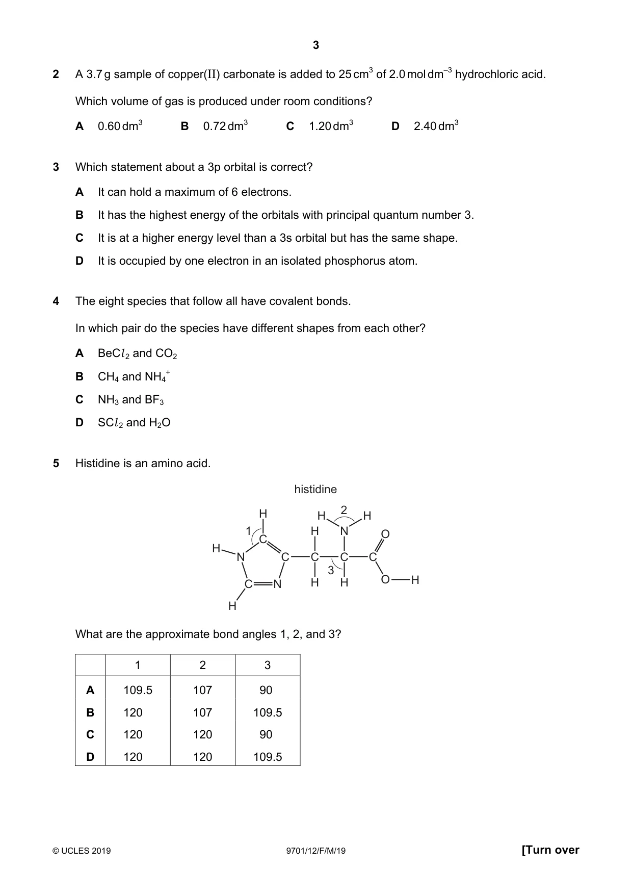 Cambridge A Level Chemistry 9701 2019 Feb/March Paper 1 · Variant 2 question paper, page 3 of 16
