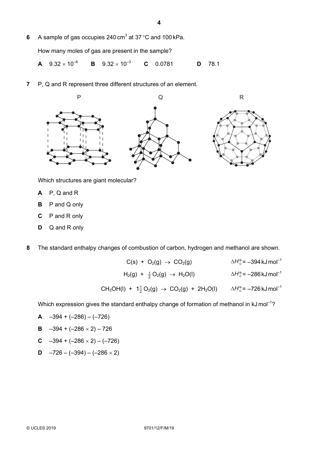 Cambridge A Level Chemistry 9701 2019 Feb/March Paper 1 · Variant 2 question paper, page 4 of 16