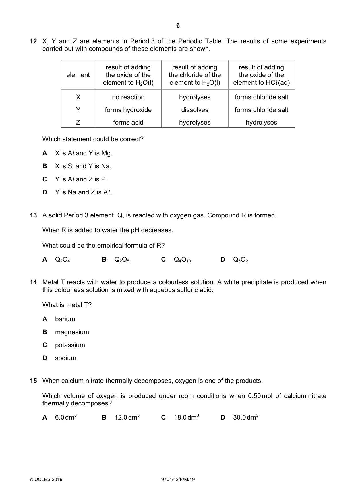 Cambridge A Level Chemistry 9701 2019 Feb/March Paper 1 · Variant 2 question paper, page 6 of 16