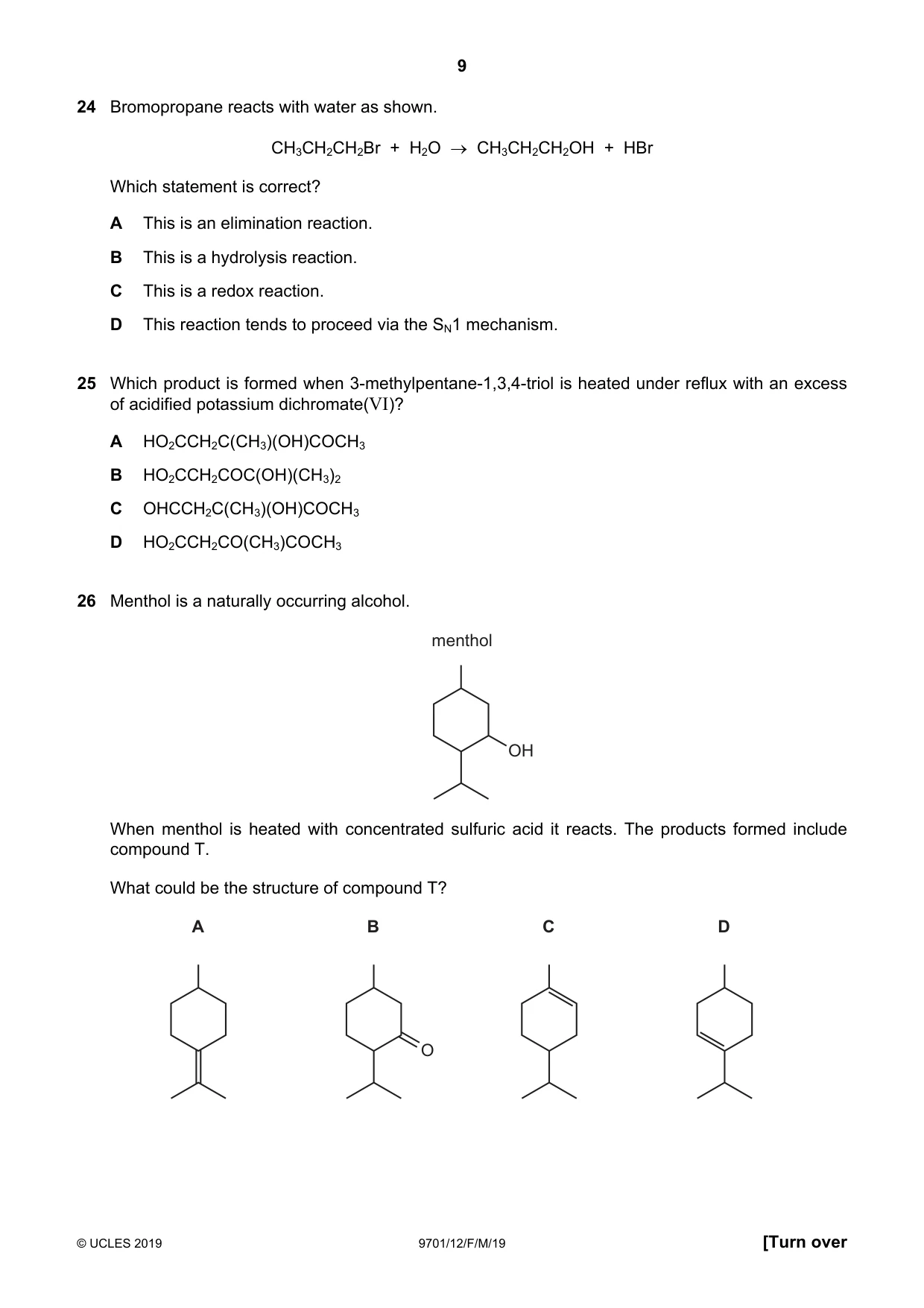 Cambridge A Level Chemistry 9701 2019 Feb/March Paper 1 · Variant 2 question paper, page 9 of 16