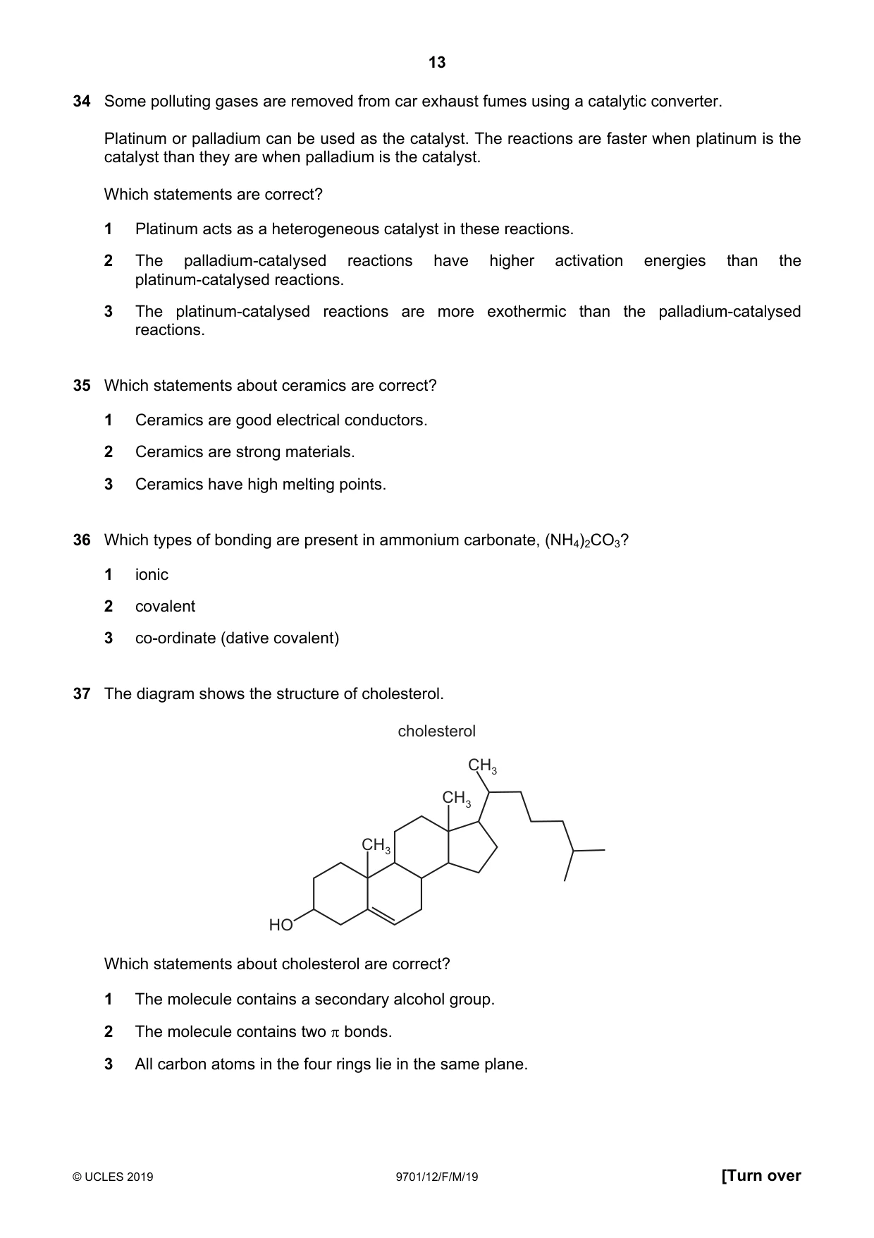 Cambridge A Level Chemistry 9701 2019 Feb/March Paper 1 · Variant 2 question paper, page 13 of 16