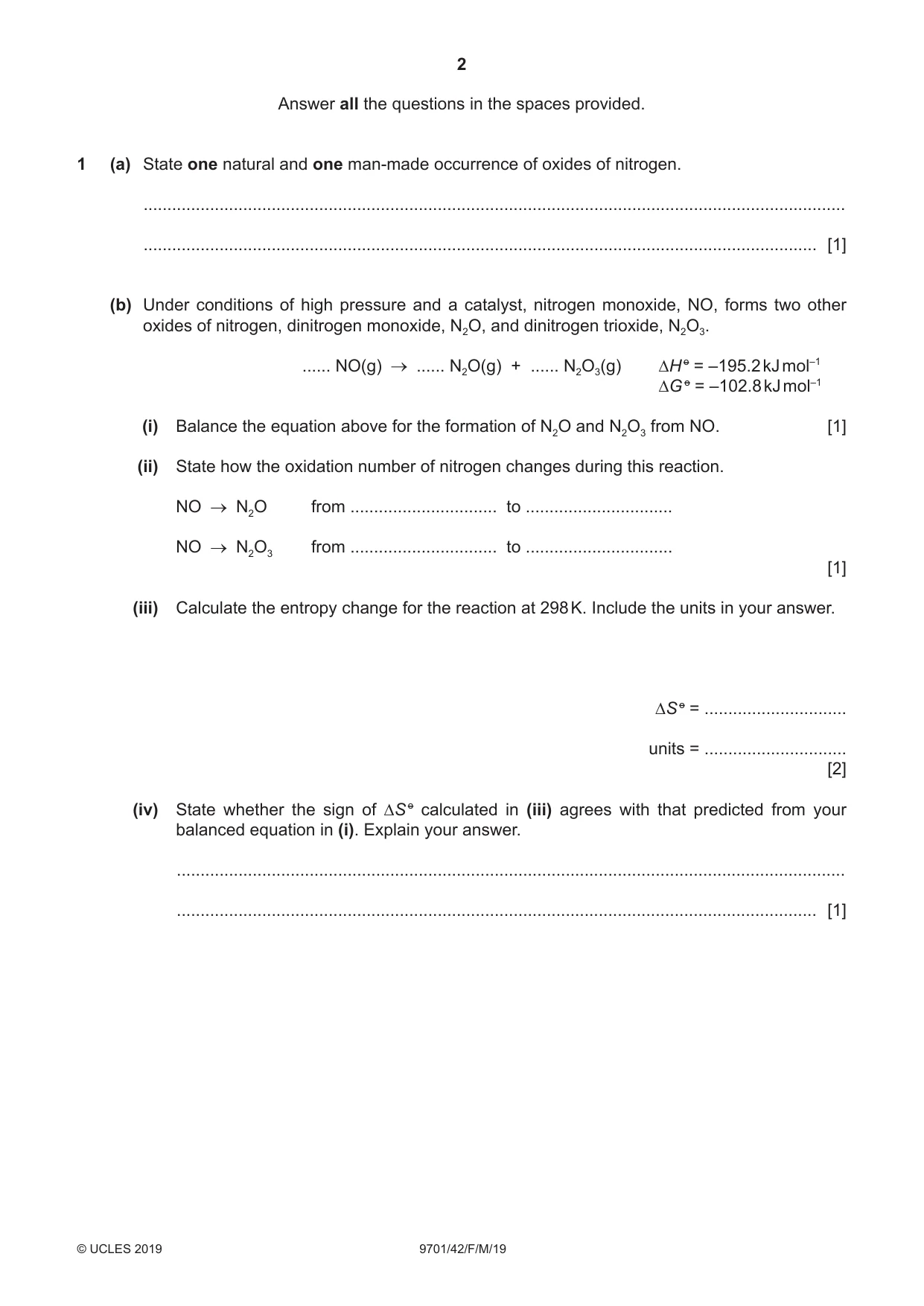 Cambridge A Level Chemistry 9701 2019 Feb/March Paper 4 · Variant 2 question paper, page 2 of 20