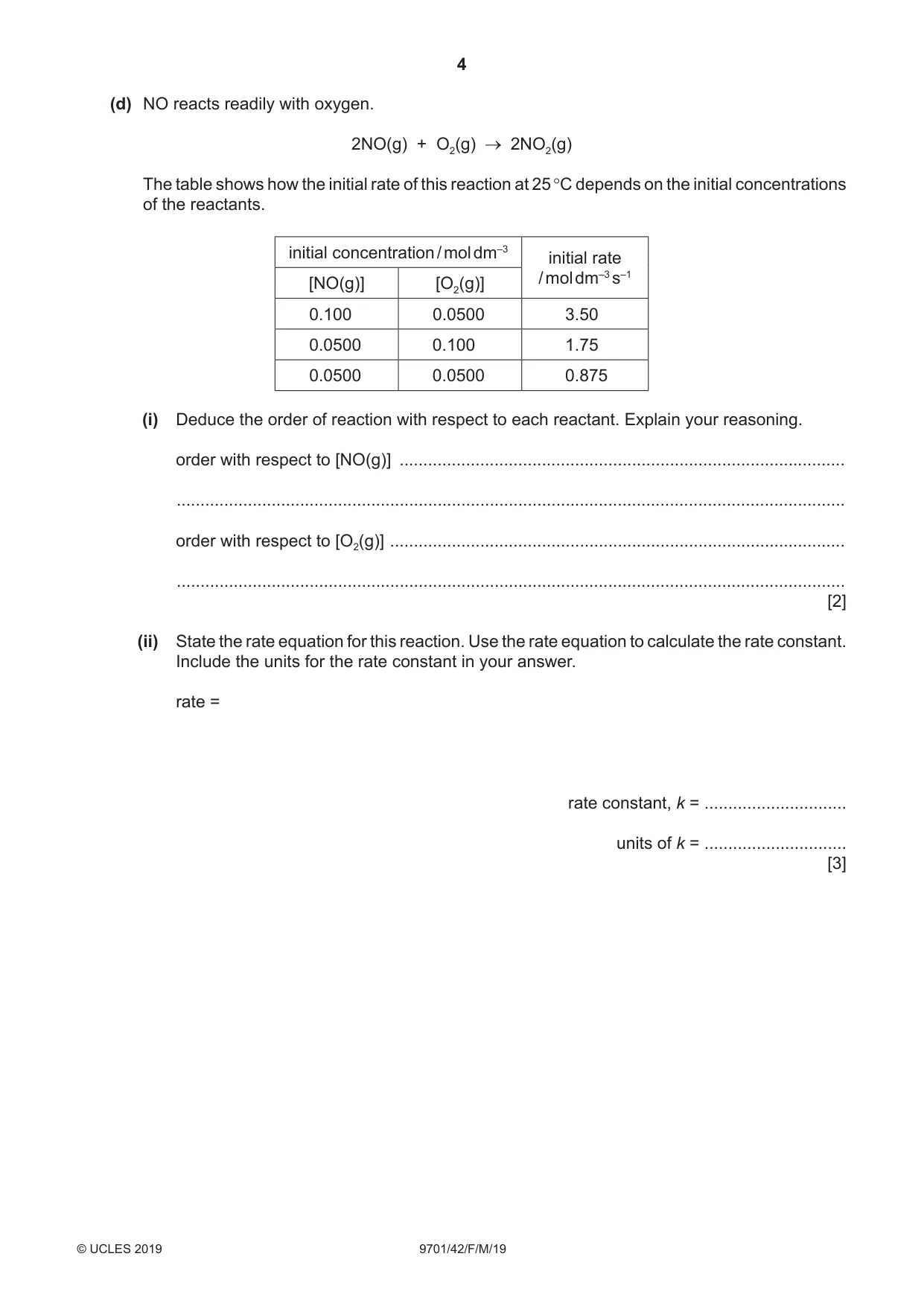 Cambridge A Level Chemistry 9701 2019 Feb/March Paper 4 · Variant 2 question paper, page 4 of 20
