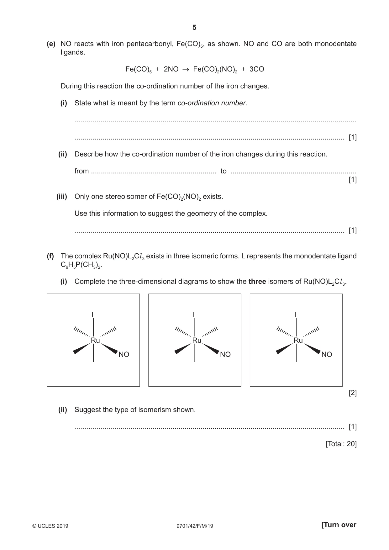 Cambridge A Level Chemistry 9701 2019 Feb/March Paper 4 · Variant 2 question paper, page 5 of 20