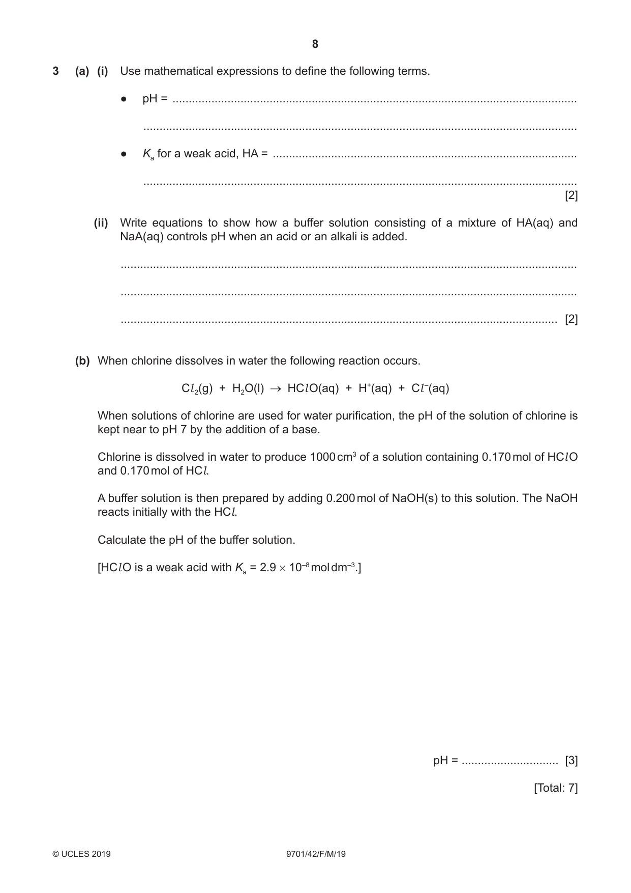 Cambridge A Level Chemistry 9701 2019 Feb/March Paper 4 · Variant 2 question paper, page 8 of 20