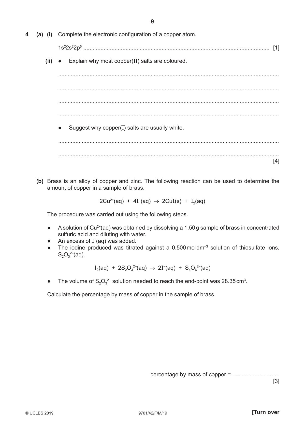 Cambridge A Level Chemistry 9701 2019 Feb/March Paper 4 · Variant 2 question paper, page 9 of 20