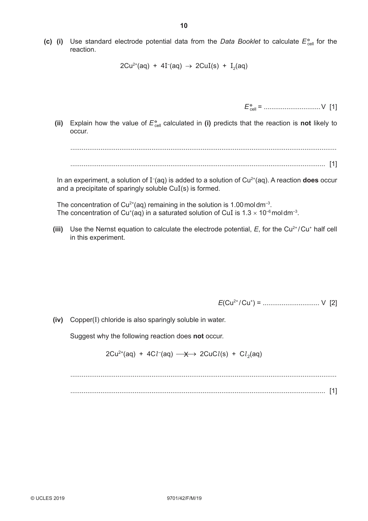 Cambridge A Level Chemistry 9701 2019 Feb/March Paper 4 · Variant 2 question paper, page 10 of 20