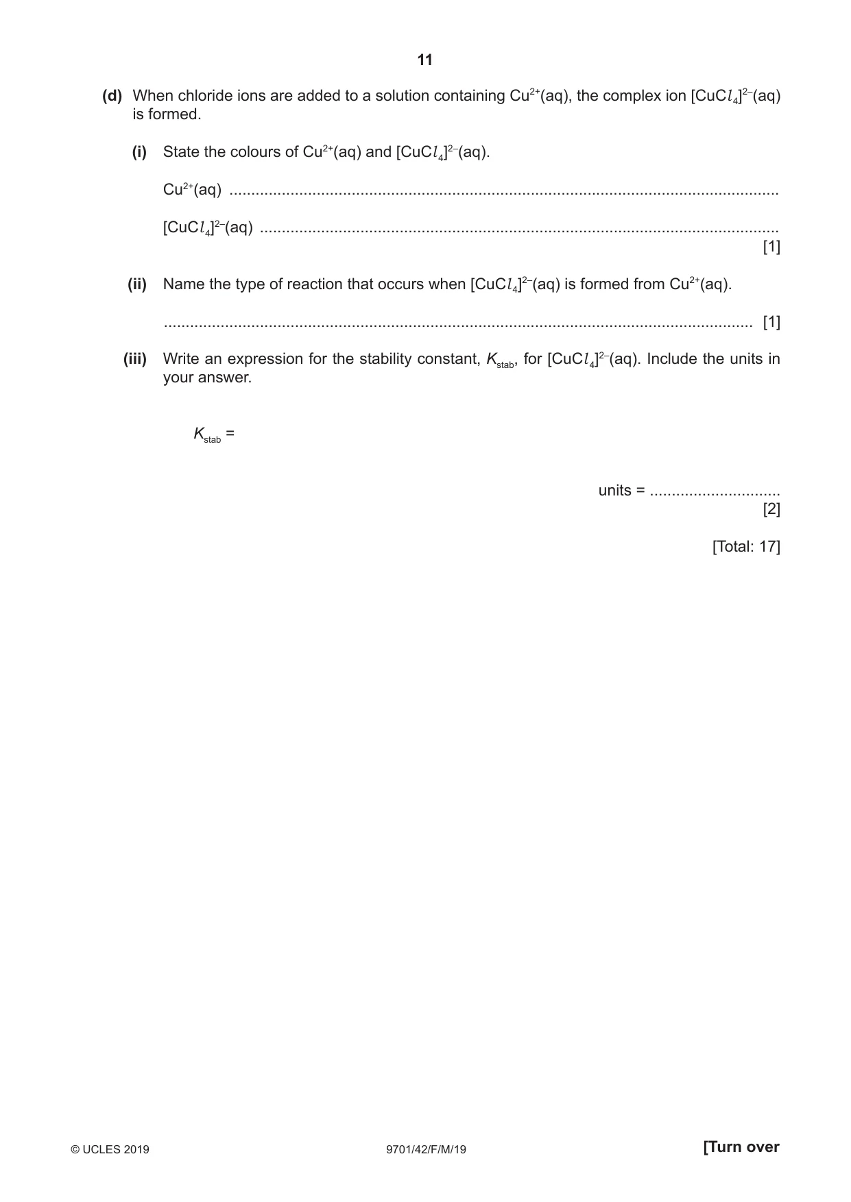 Cambridge A Level Chemistry 9701 2019 Feb/March Paper 4 · Variant 2 question paper, page 11 of 20
